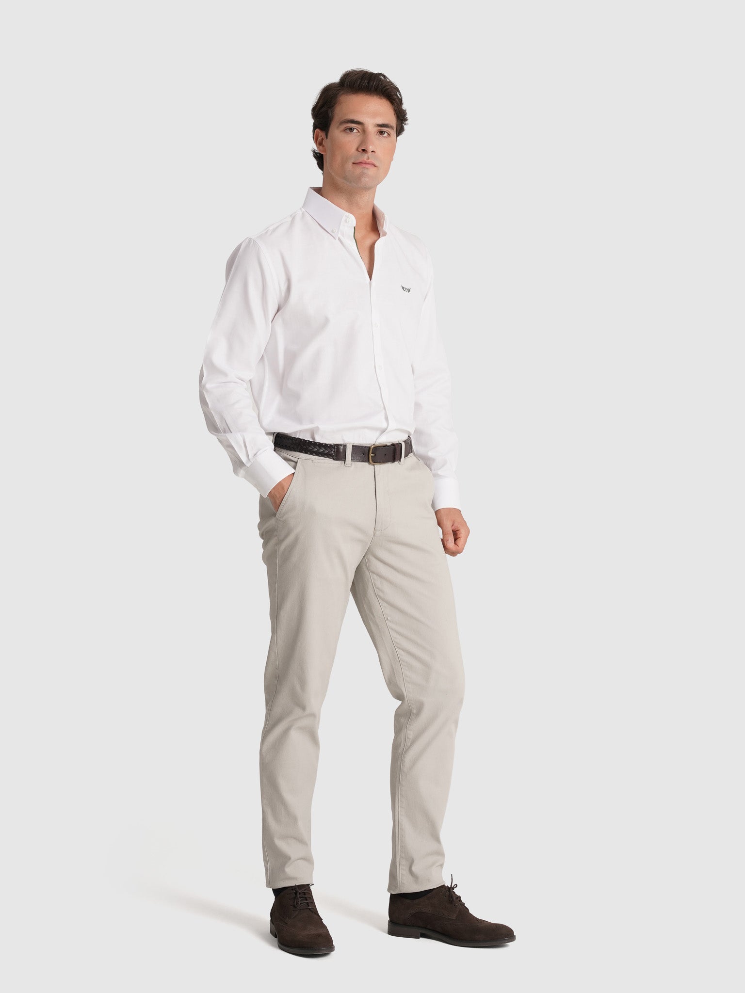 CAMISA ALGODÃO BRANCA MANGA COMPRIDA REGULAR FIT MR. BLUE