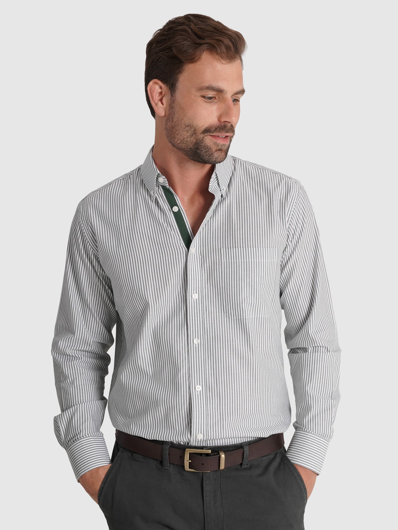 CAMISA ALGODÃO VERDE MANGA COMPRIDA REGULAR FIT MR. BLUE