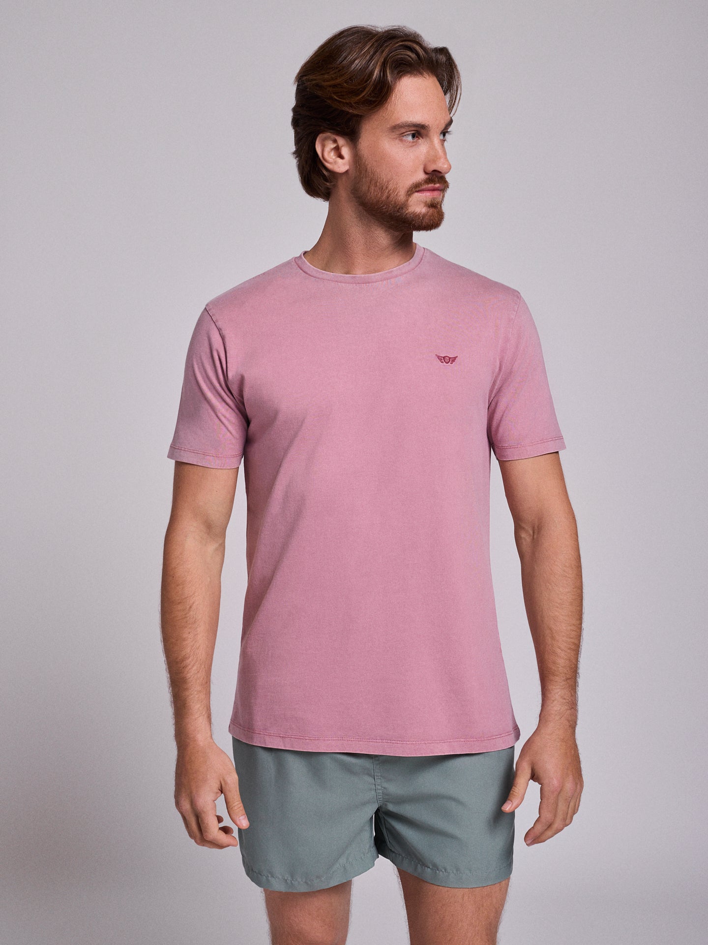 T-SHIRT ALGODÃO ROSA MANGA CURTA REGULAR FIT MR. BLUE