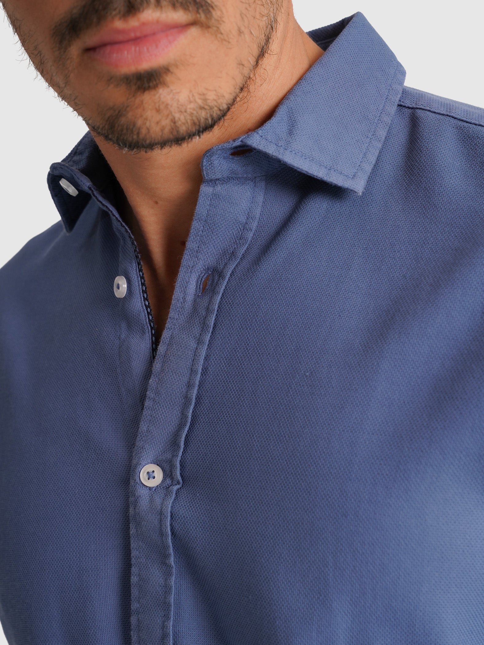 CAMISA DOBBY AZUL MANGA COMPRIDA TAILORED FIT MR. BLUE