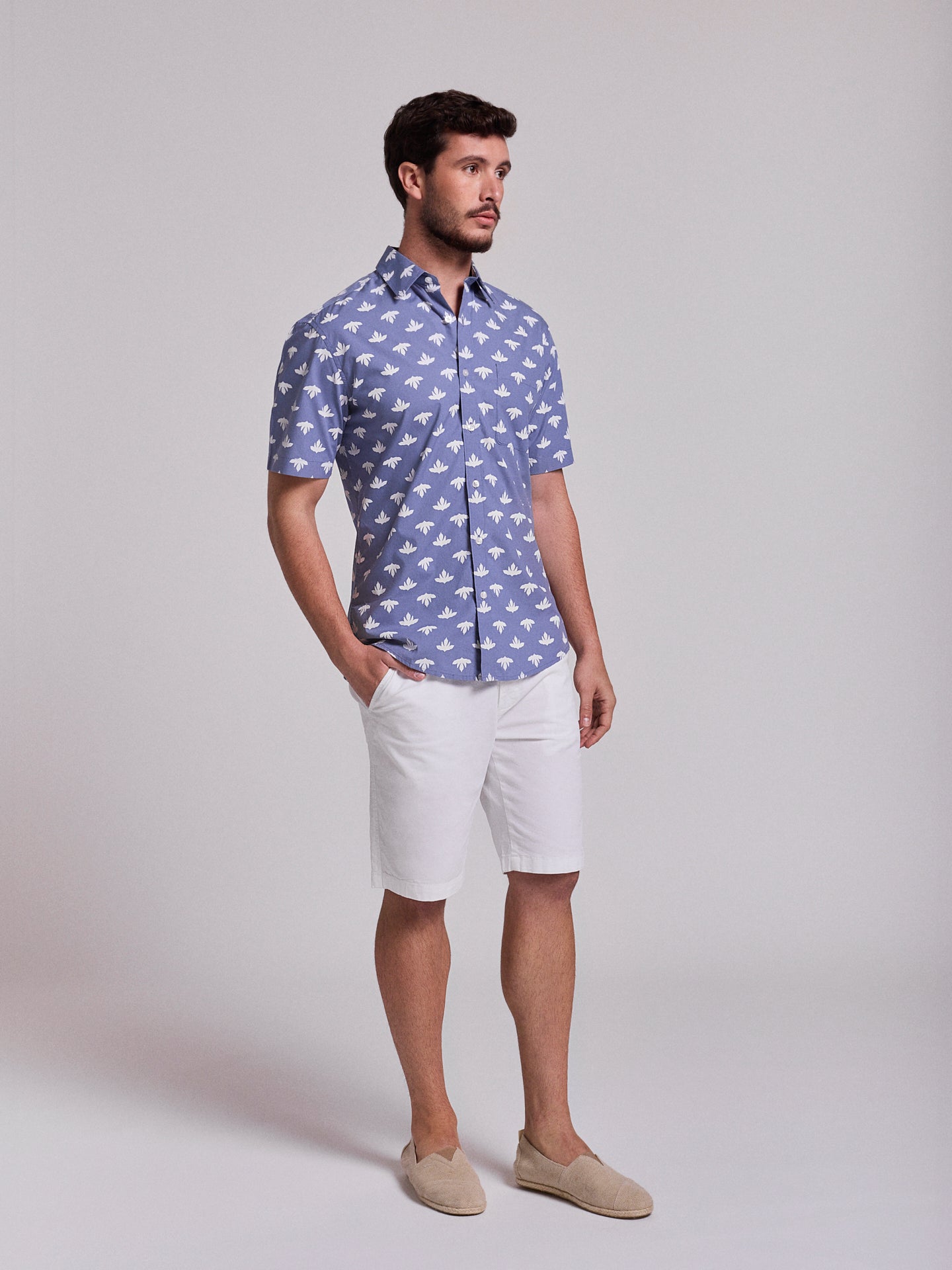 CAMISA ALGODÃO AZUL MANGA CURTA REGULAR FIT MR. BLUE