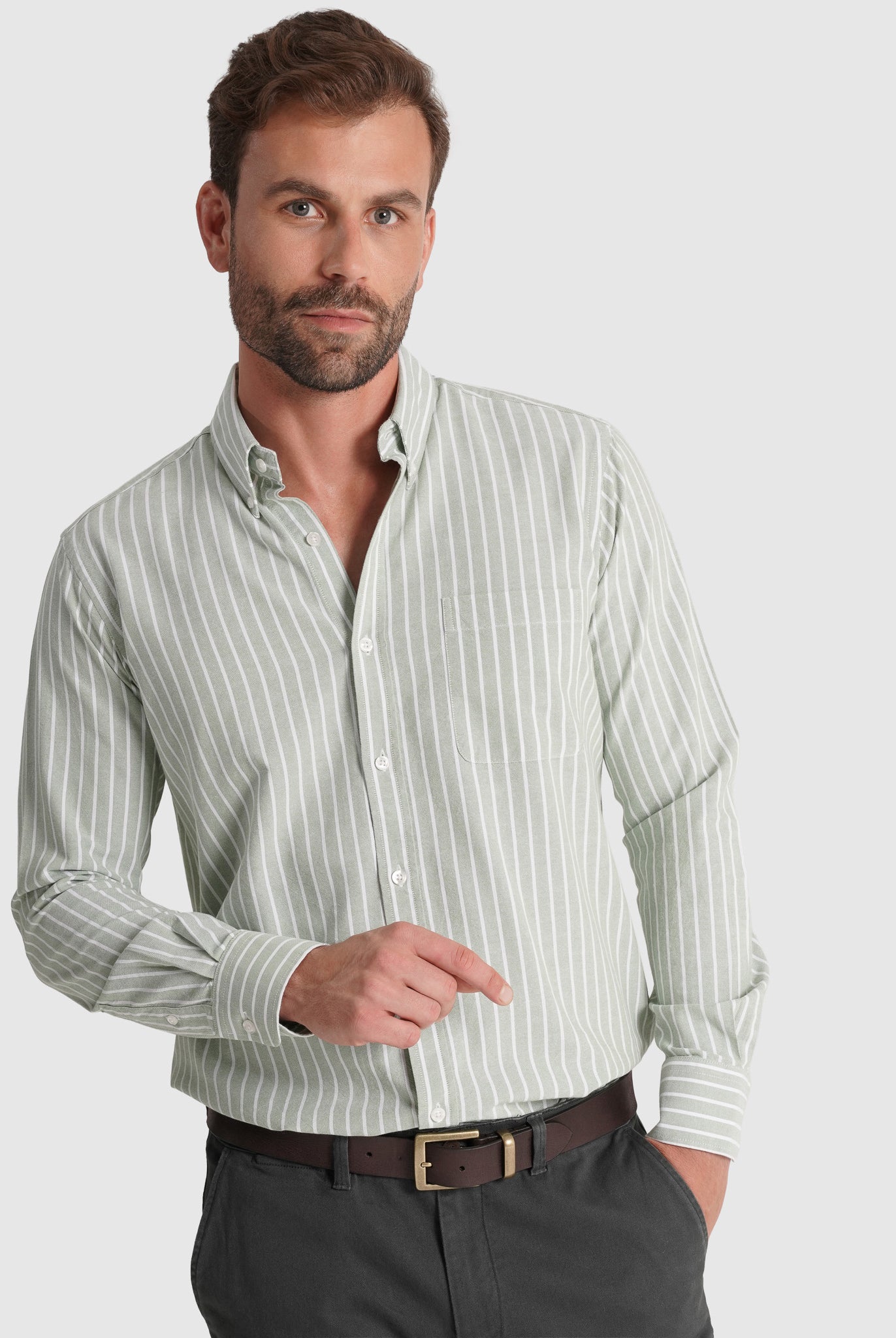 Camisa Algodão Verde Manga Comprida Regular Fit Mr. Blue