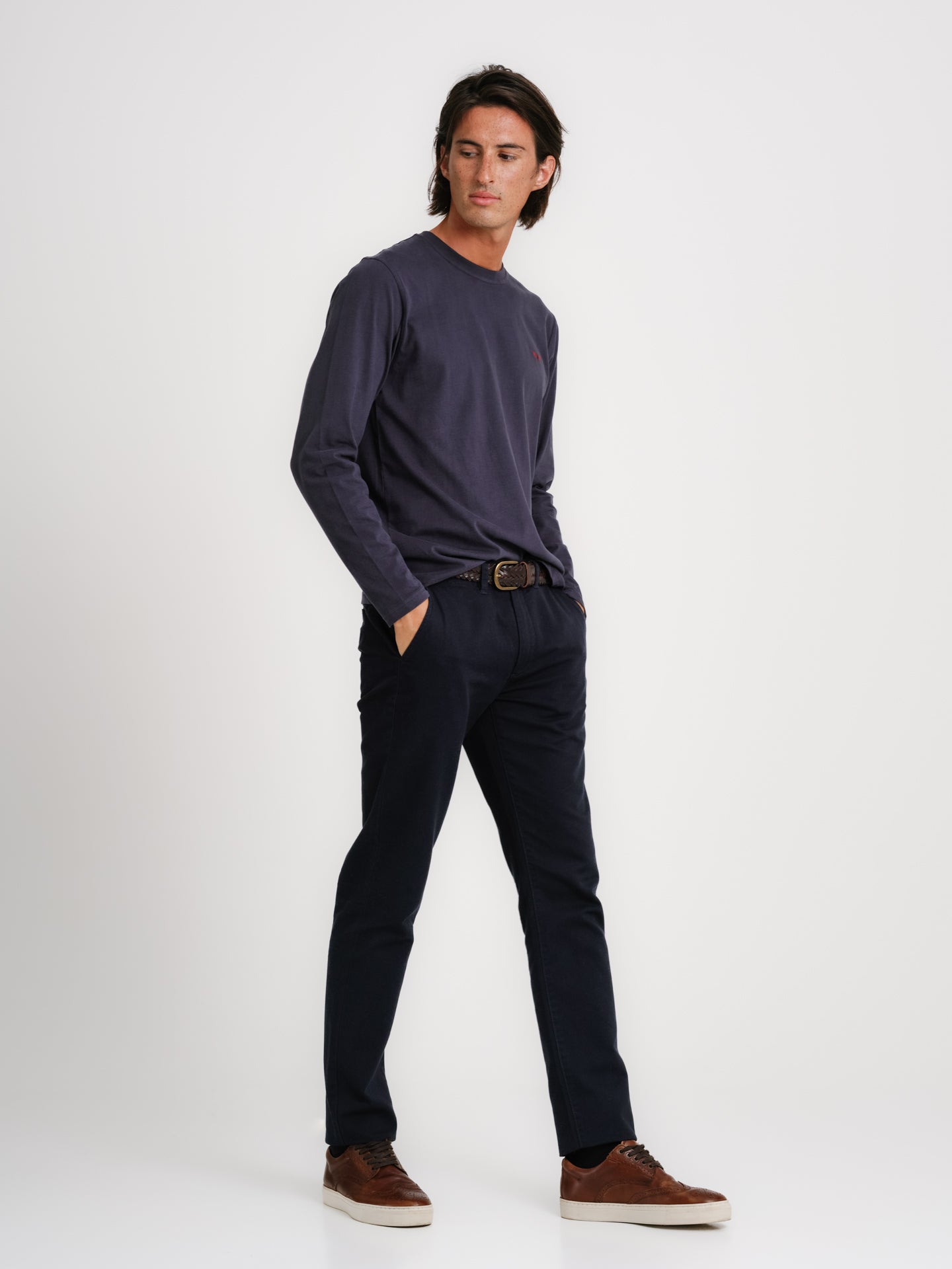 T-SHIRT ALGODÃO AZUL MANGA COMPRIDA REGULAR FIT MR. BLUE