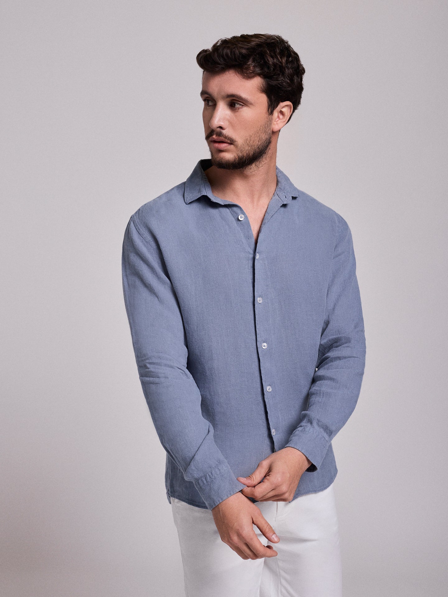 CAMISA LINHO AZUL MANGA COMPRIDA TAILORED FIT MARK BELLUCCI