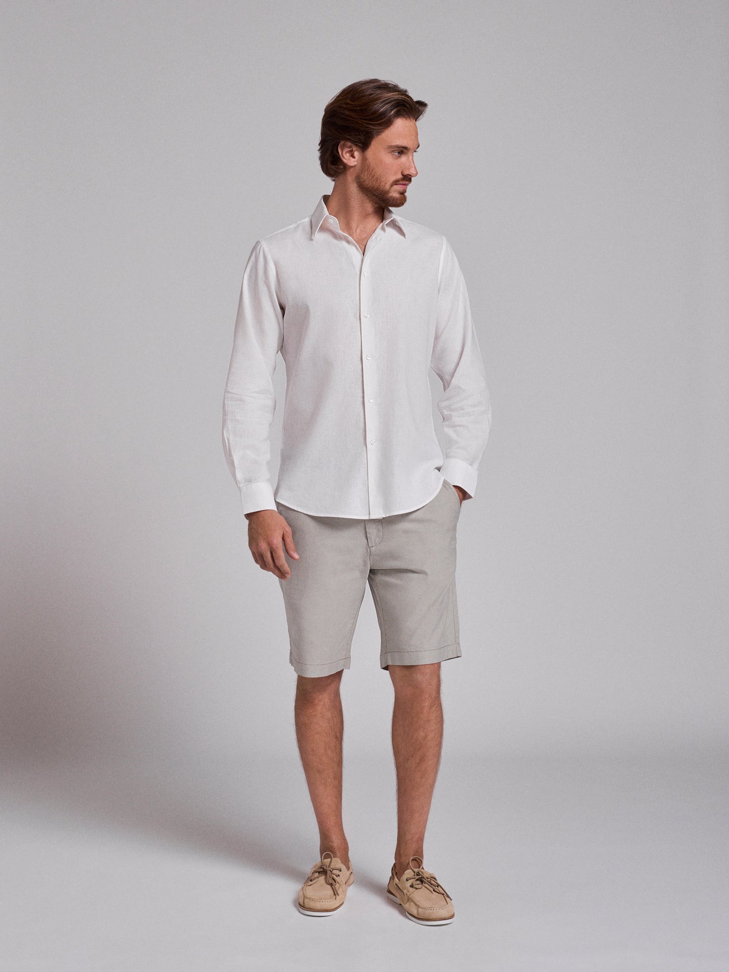 CAMISA LINHO BRANCA MANGA COMPRIDA SLIM FIT MR. BLUE