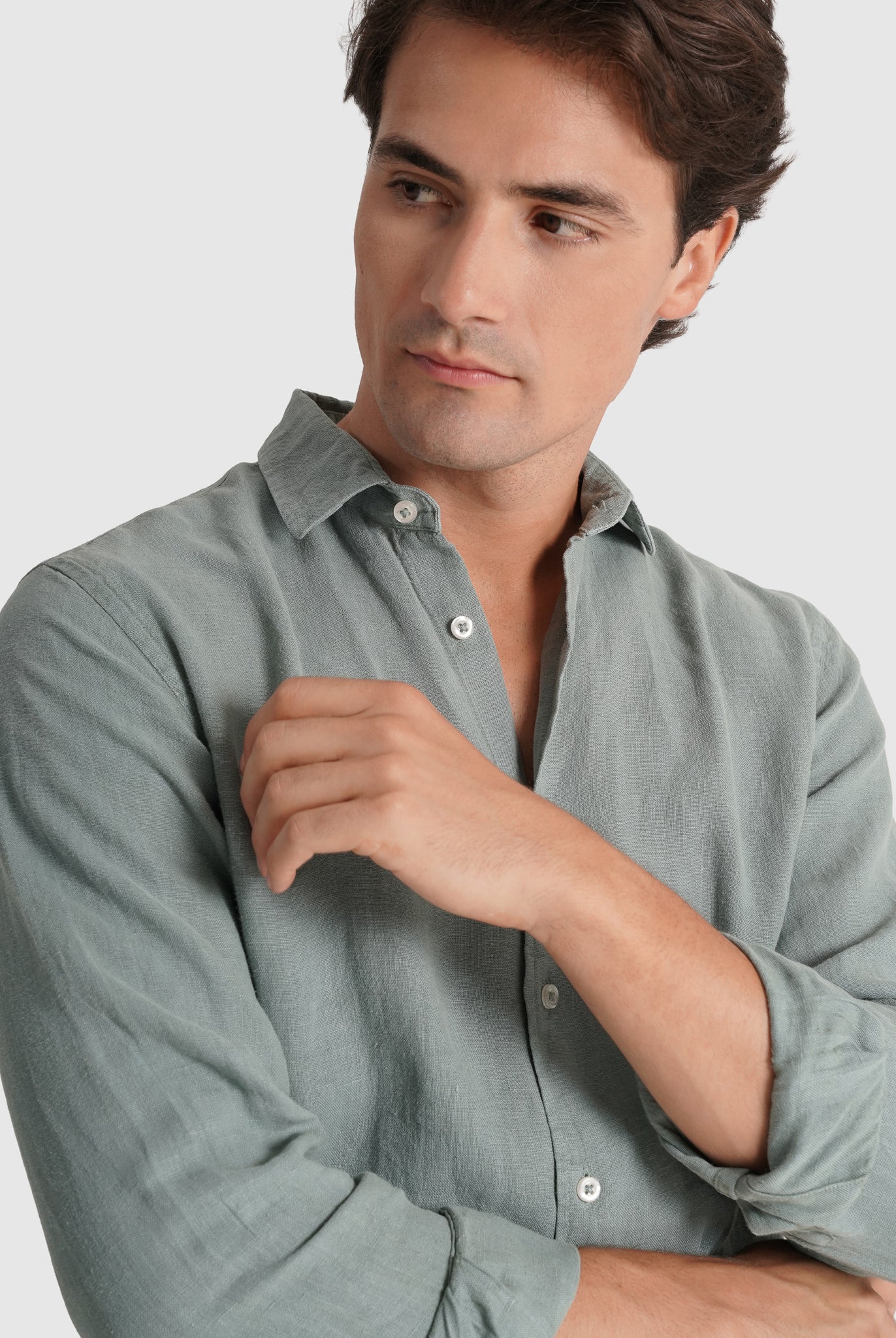 Camisa Linho Verde Manga Comprida Tailored Fit Mr. Blue