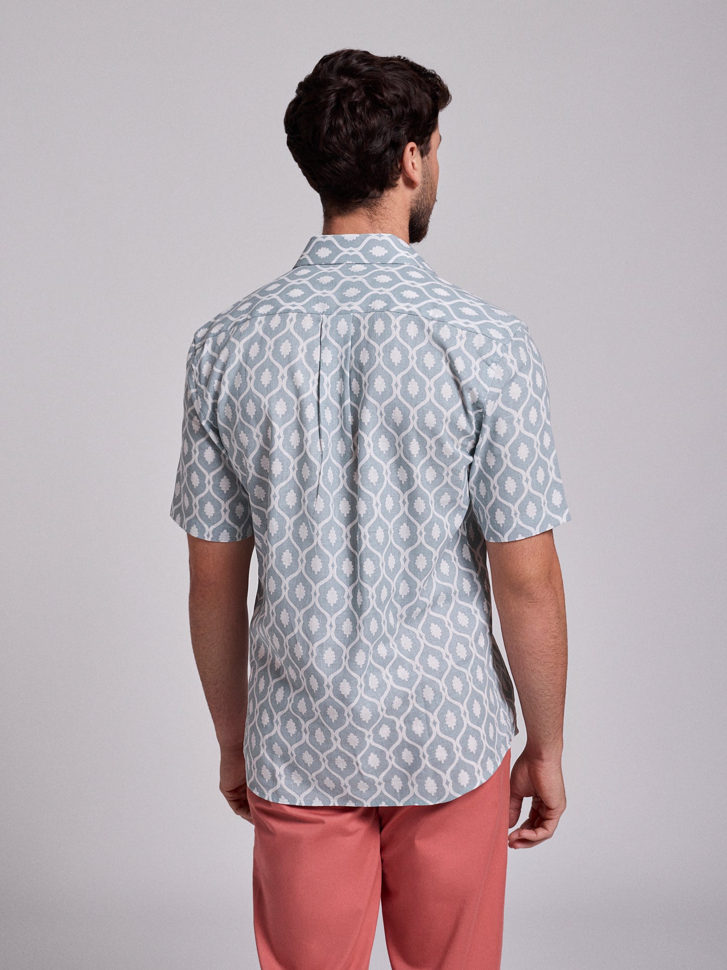 CAMISA LINHO AZUL MANGA CURTA REGULAR FIT MR. BLUE