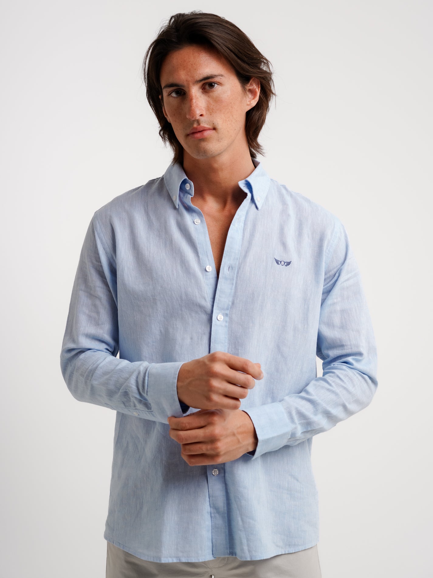 CAMISA LINHO AZUL MANGA COMPRIDA REGULAR FIT MR. BLUE