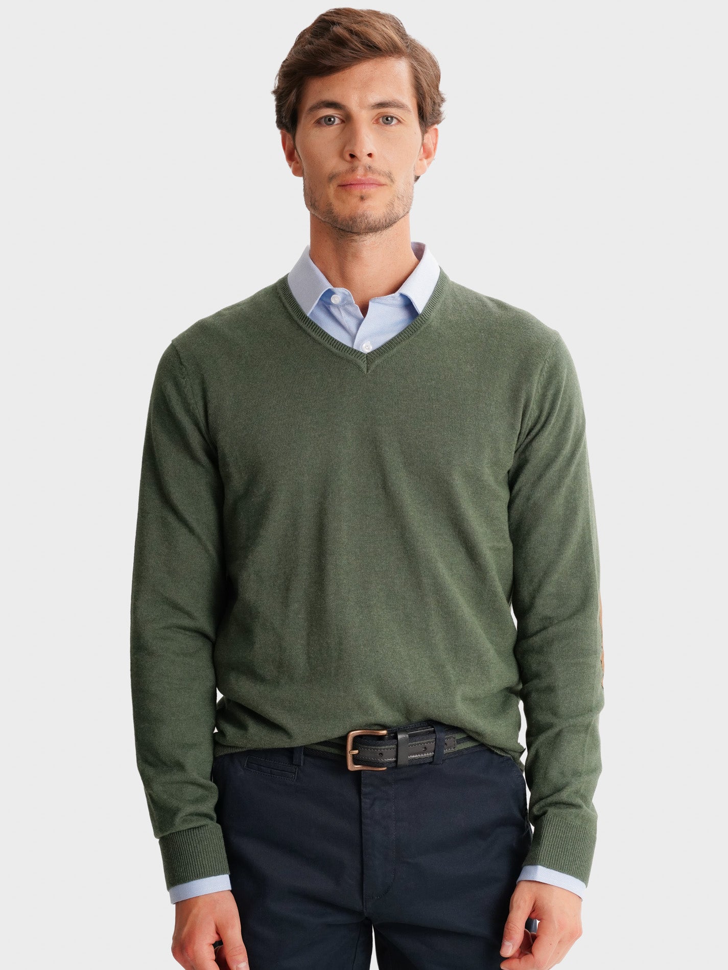 PULLOVER FINO VERDE COM COTOVELEIRA REGULAR FIT MR. BLUE