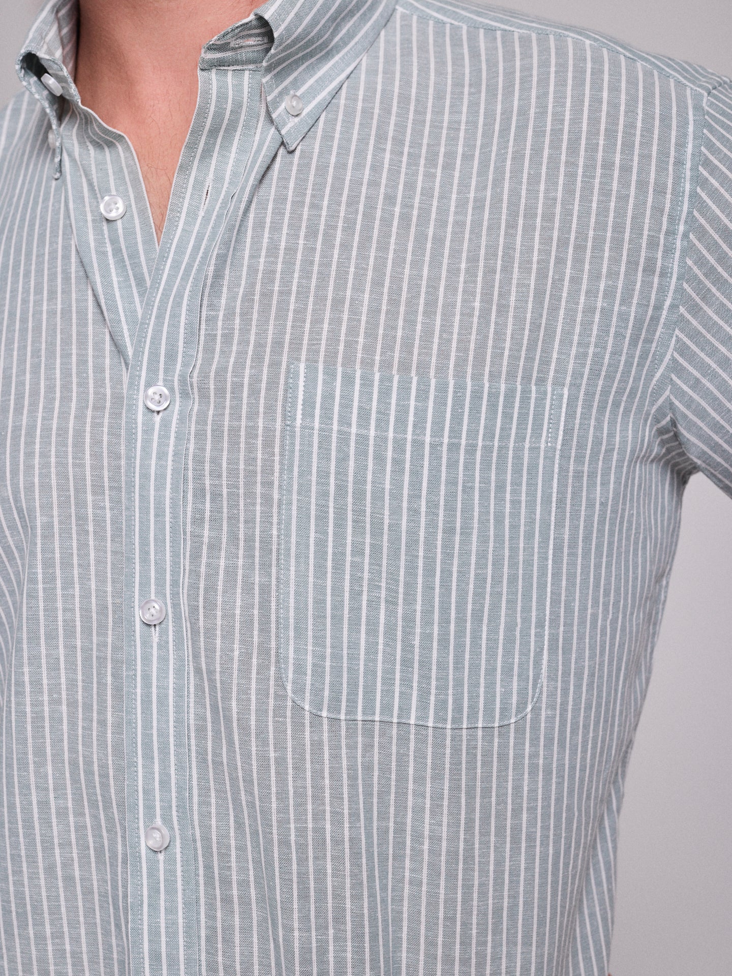 CAMISA LINHO VERDE MANGA CURTA REGULAR FIT MR. BLUE