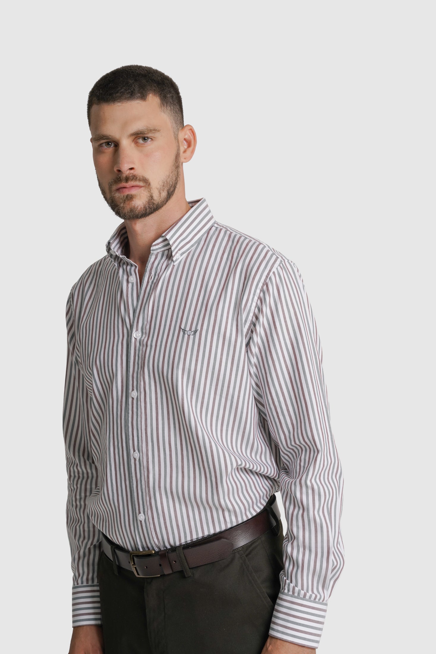 CAMISA ALGODÃO REGULAR FIT VERDE RISCAS MR. BLUE