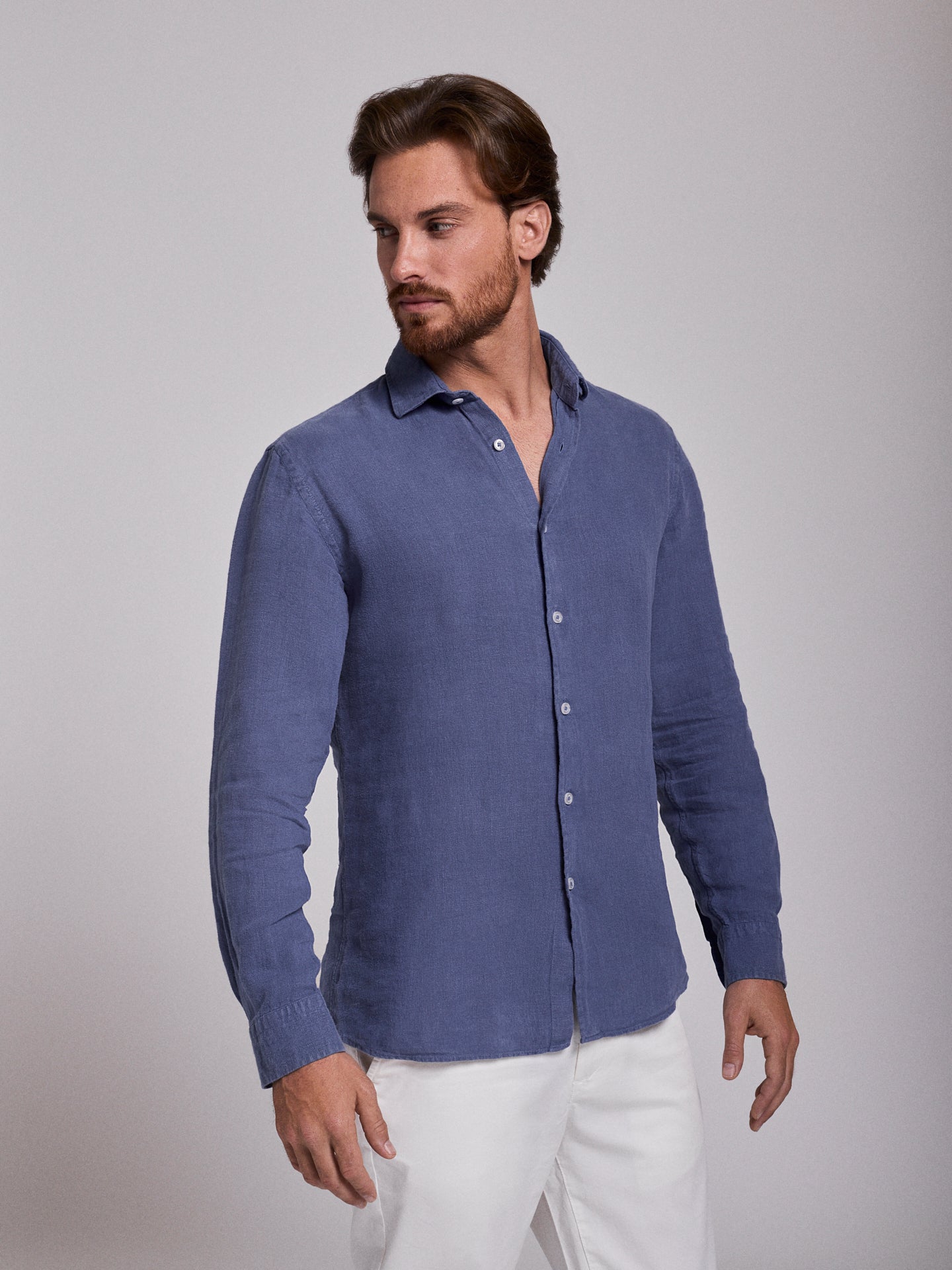 CAMISA LINHO AZUL MANGA COMPRIDA TAILORED FIT MARK BELLUCCI