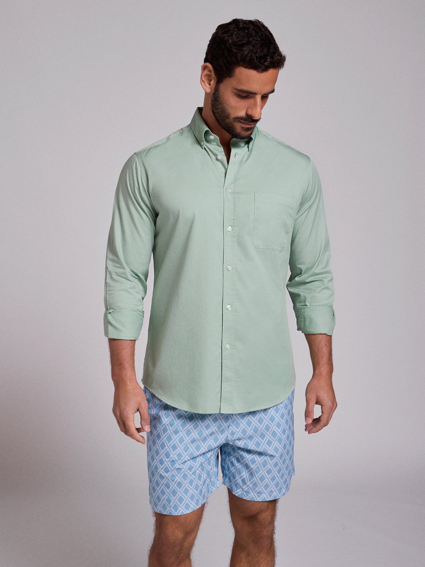 CAMISA ALGODÃO VERDE MANGA COMPRIDA REGULAR FIT MR. BLUE