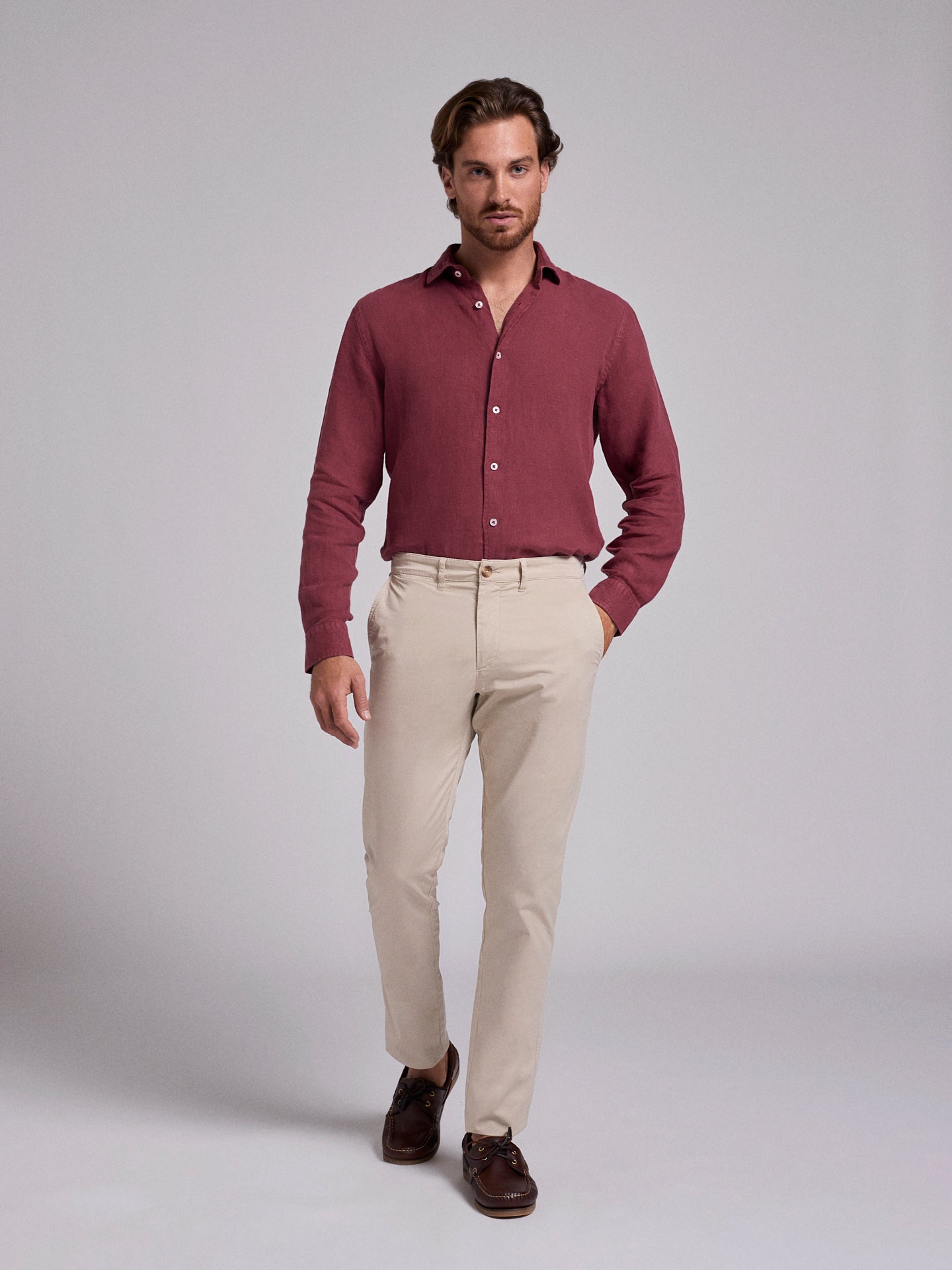 CALÇAS ALGODÃO BEGES REGULAR FIT MARK BELLUCCI