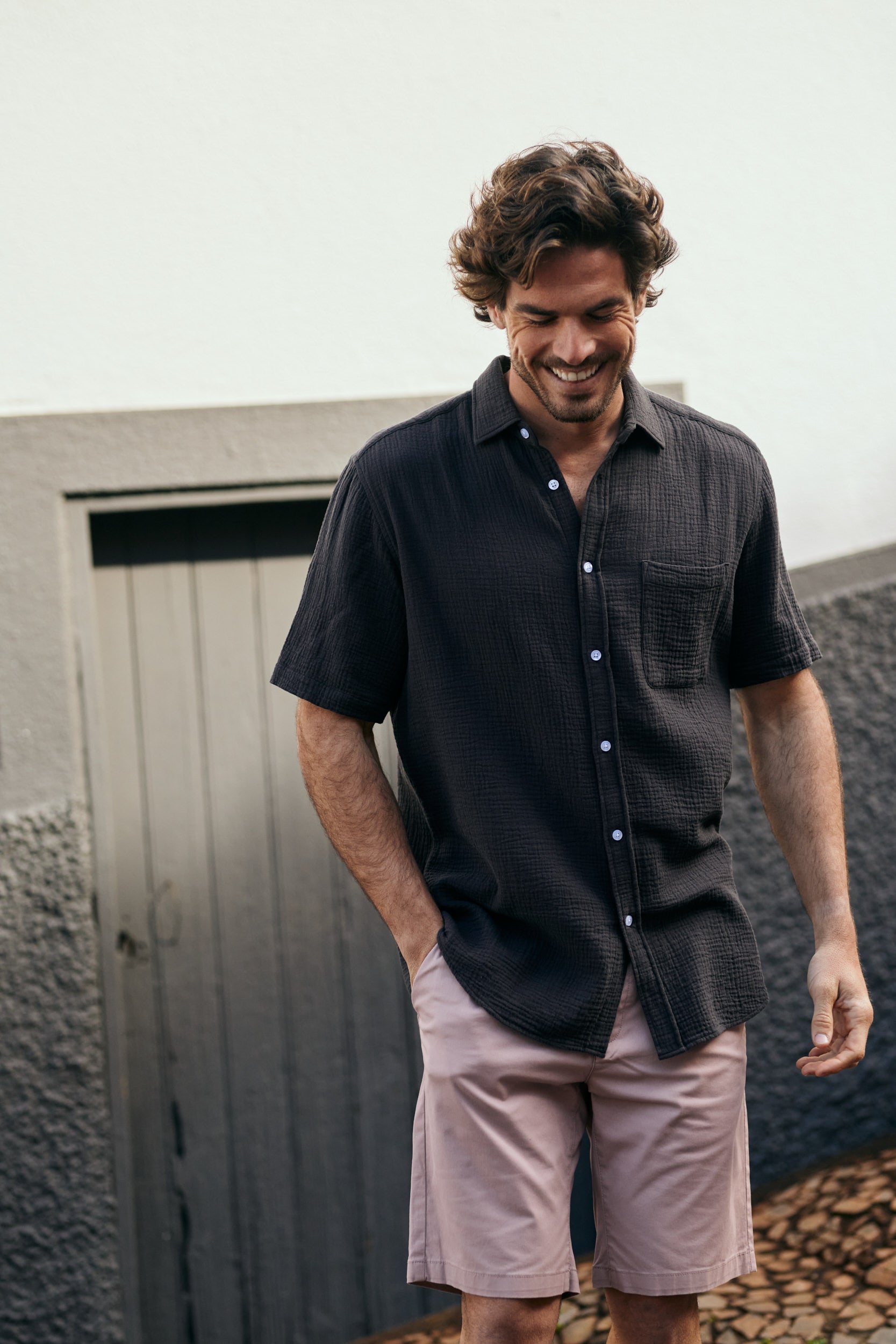 CAMISA CINZENTA MANGA CURTA REGULAR FIT MR. BLUE