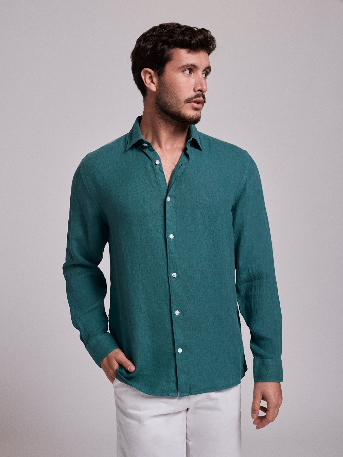 CAMISA LINHO VERDE MANGA COMPRIDA TAILORED FIT MARK BELLUCCI