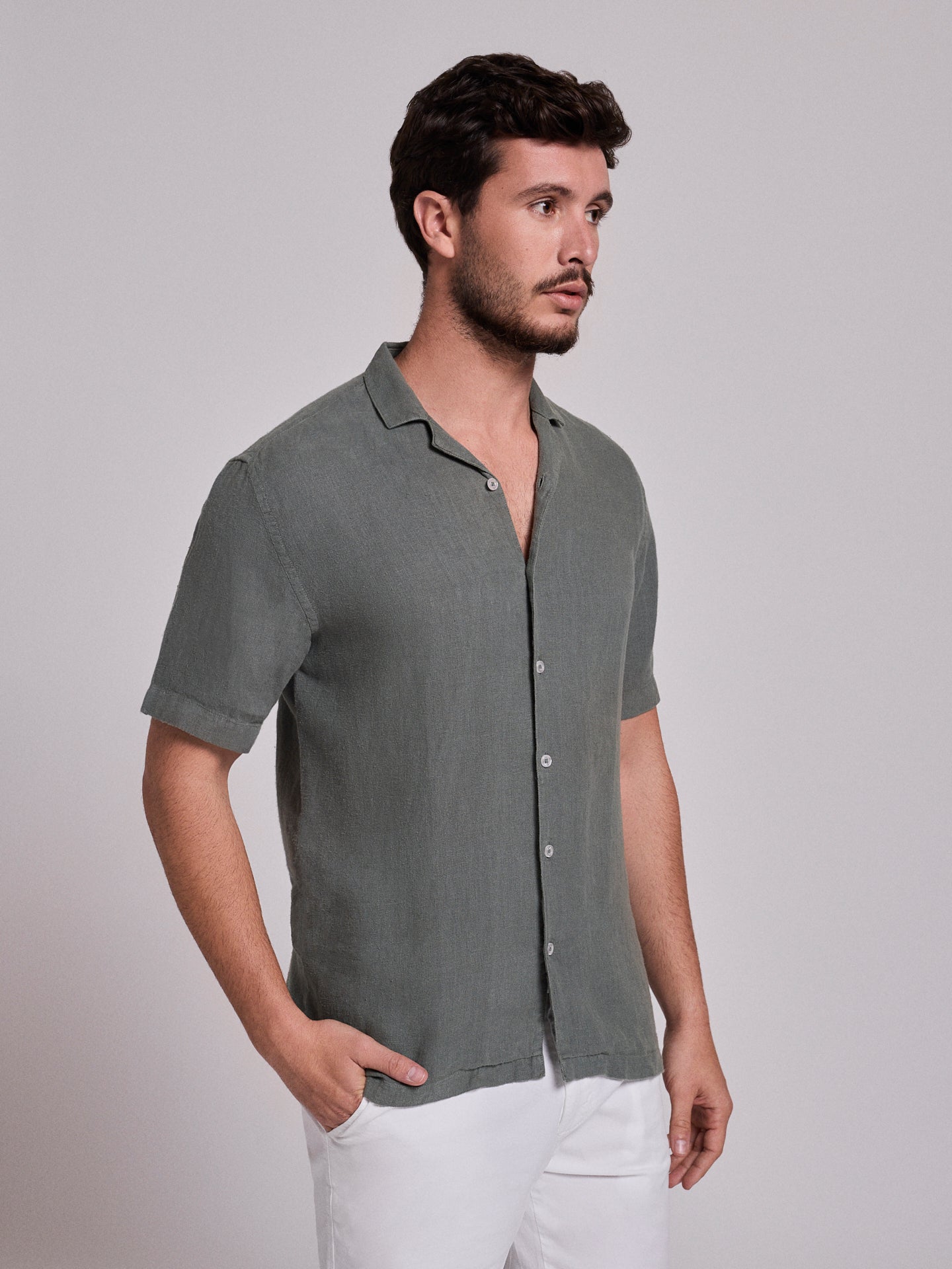 CAMISA LINHO VERDE MANGA CURTA REGULAR FIT MARK BELLUCCI