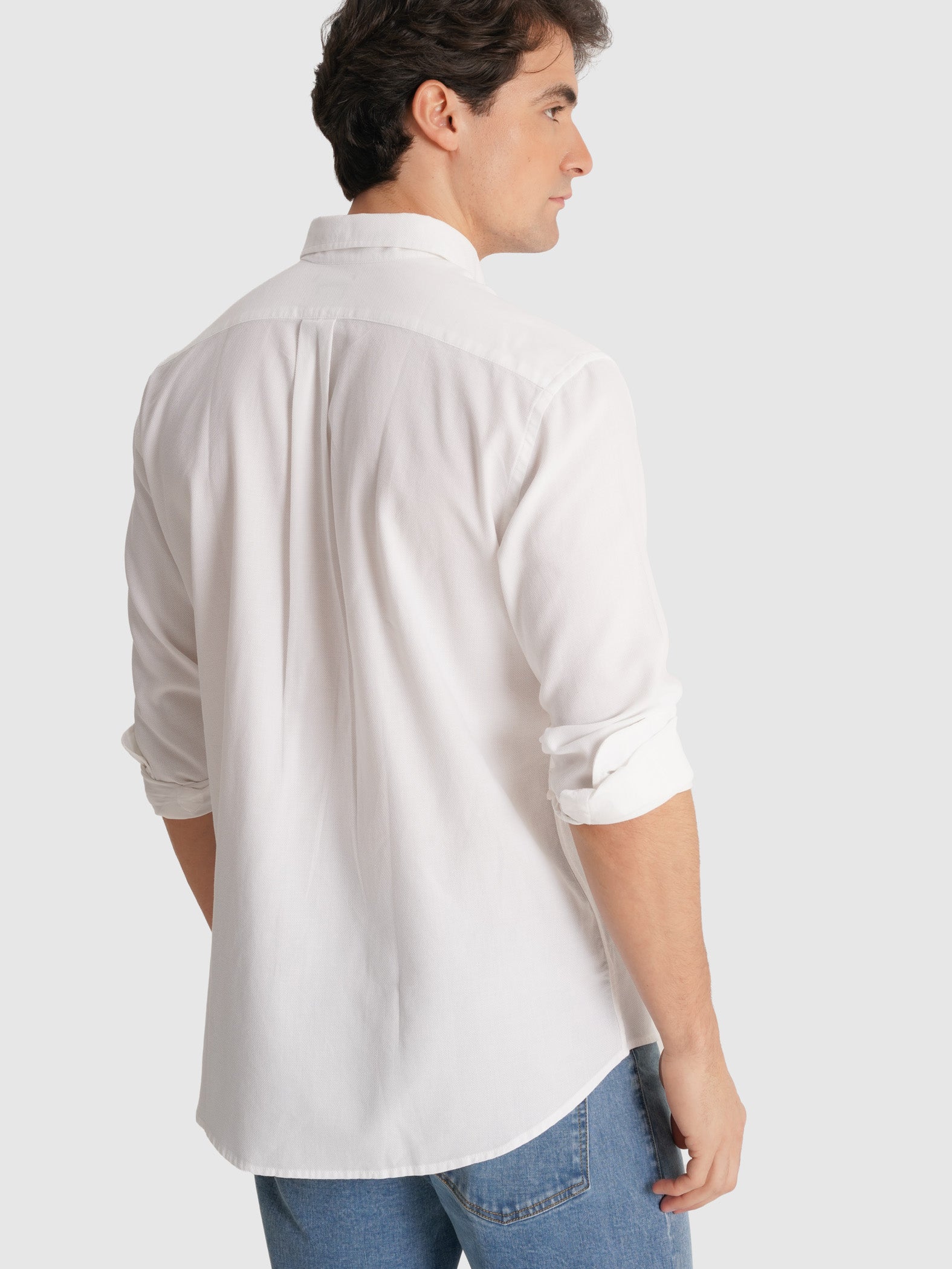 CAMISA DOBBY BRANCA MANGA COMPRIDA REGULAR FIT MR. BLUE