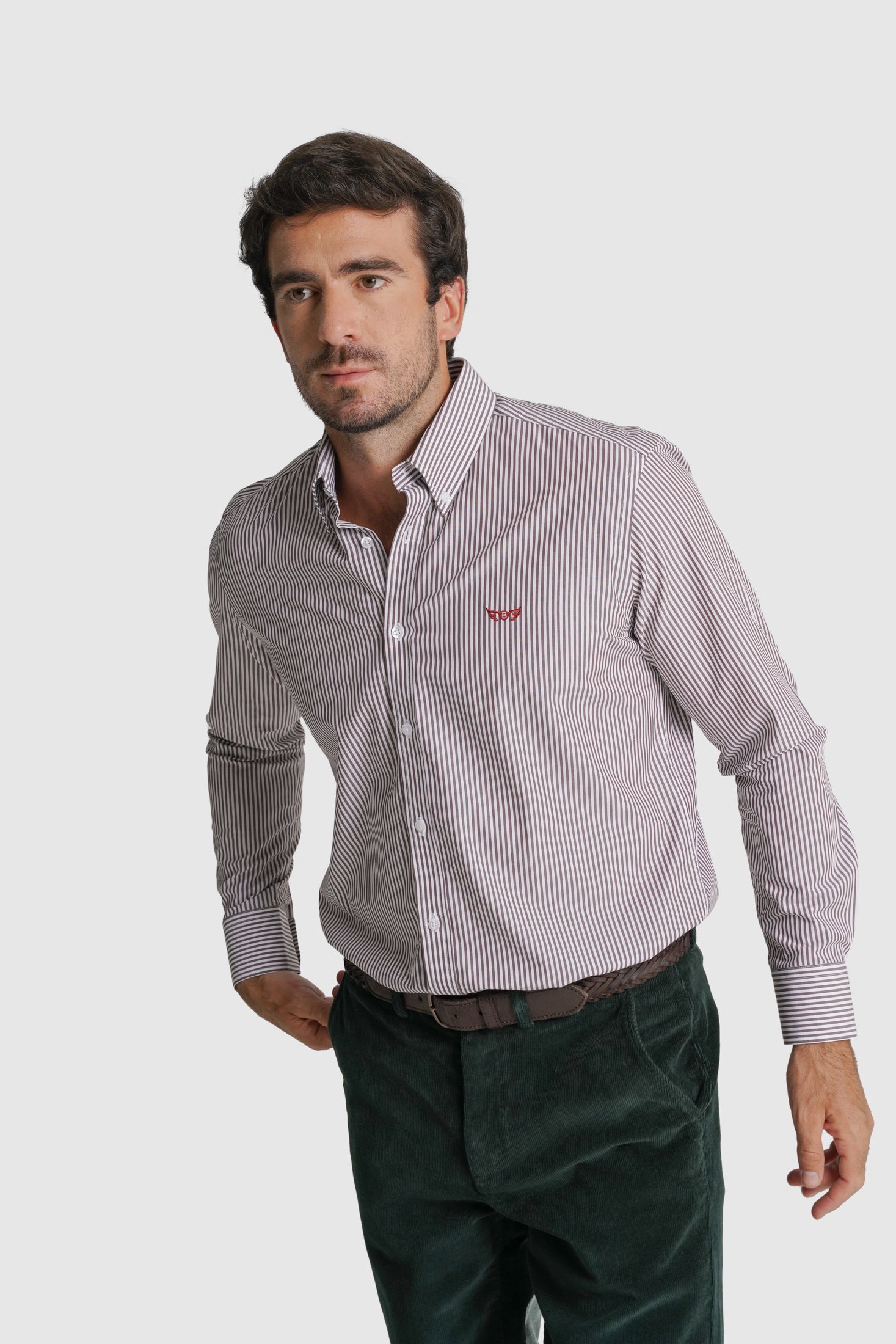 CAMISA ALGODÃO REGULAR FIT CASTANHA RISCAS MR. BLUE