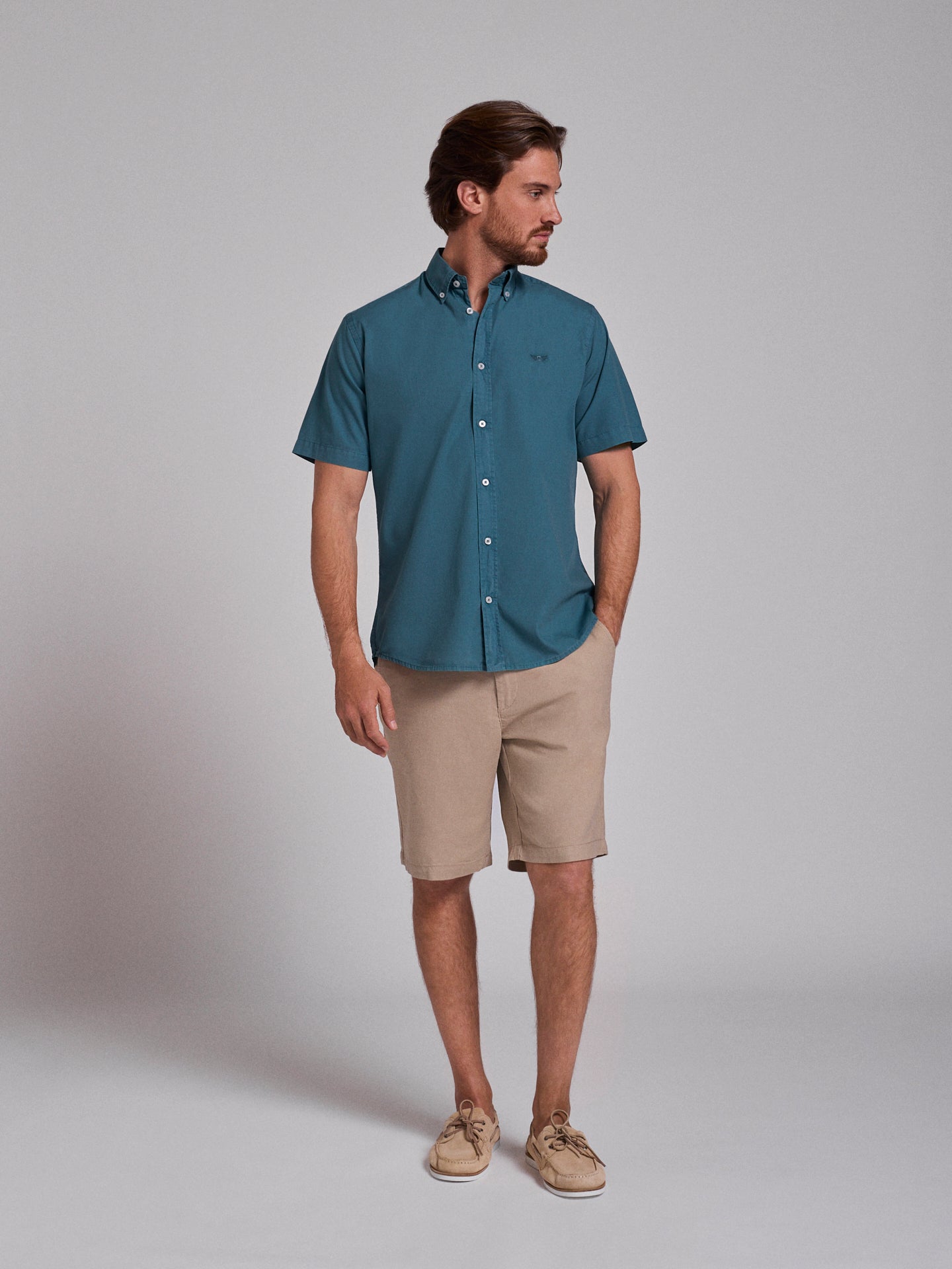 CAMISA ALGODÃO VERDE MANGA CURTA REGULAR FIT MR. BLUE