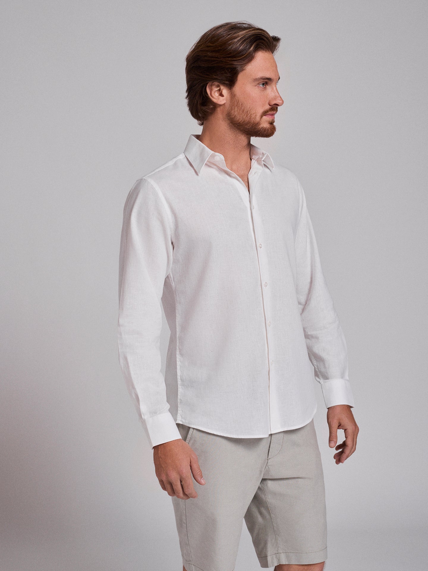 CAMISA LINHO BRANCA MANGA COMPRIDA SLIM FIT MR. BLUE