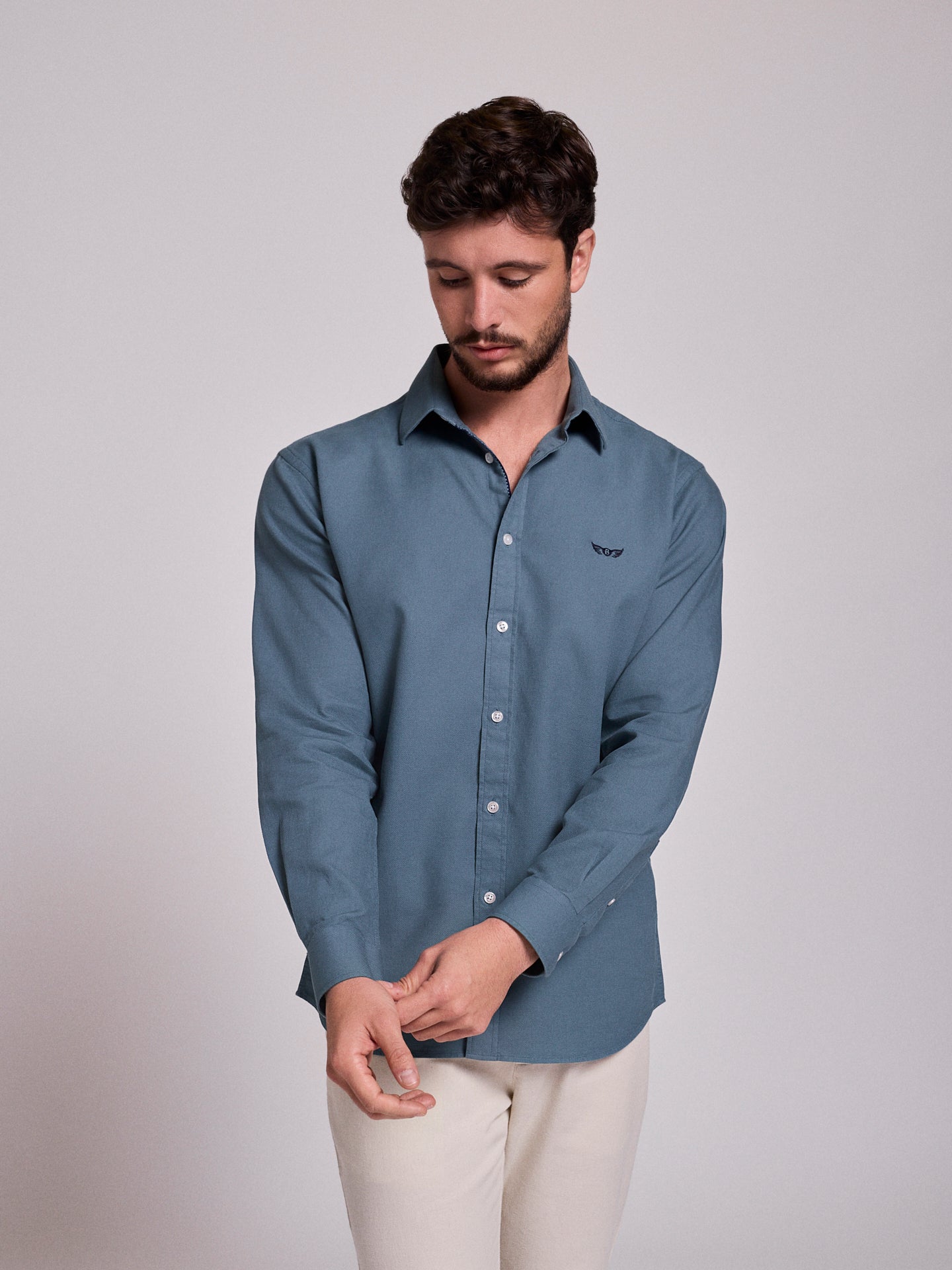 CAMISA ALGODÃO VERDE MANGA COMPRIDA REGULAR FIT MR. BLUE