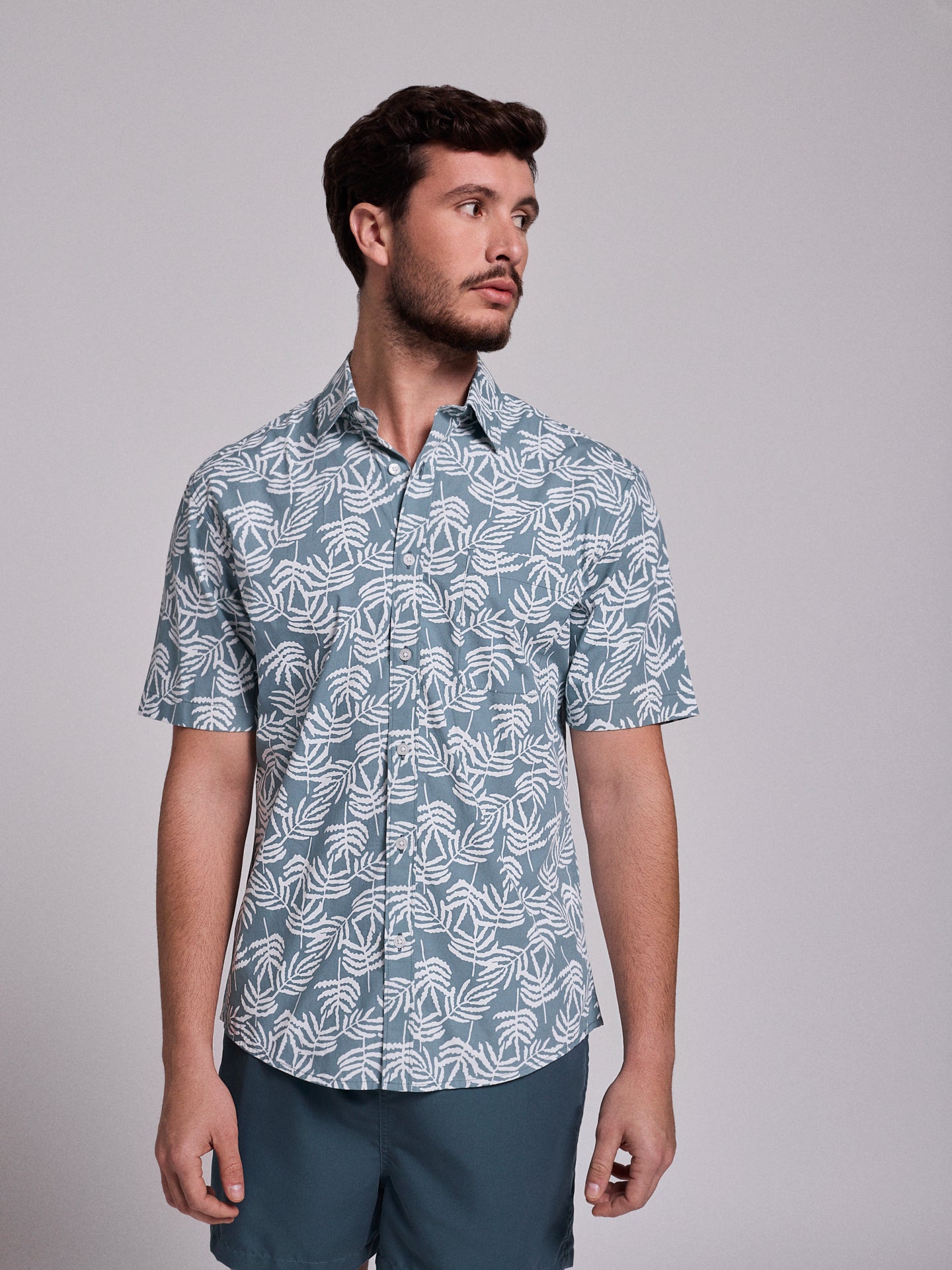 CAMISA ALGODÃO VERDE MANGA CURTA REGULAR FIT MR. BLUE