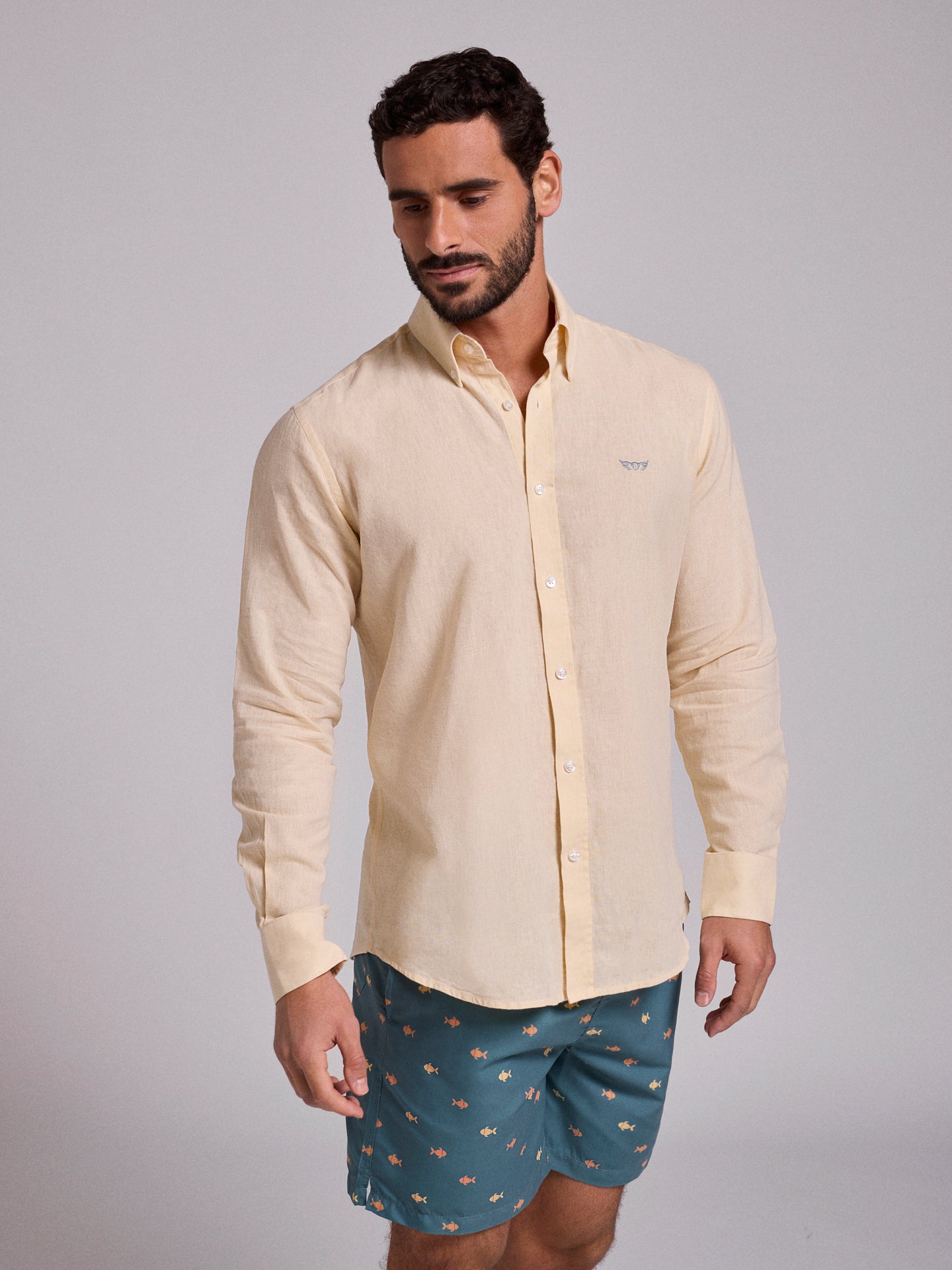 CAMISA LINHO AMARELA MANGA COMPRIDA REGULAR FIT MR. BLUE