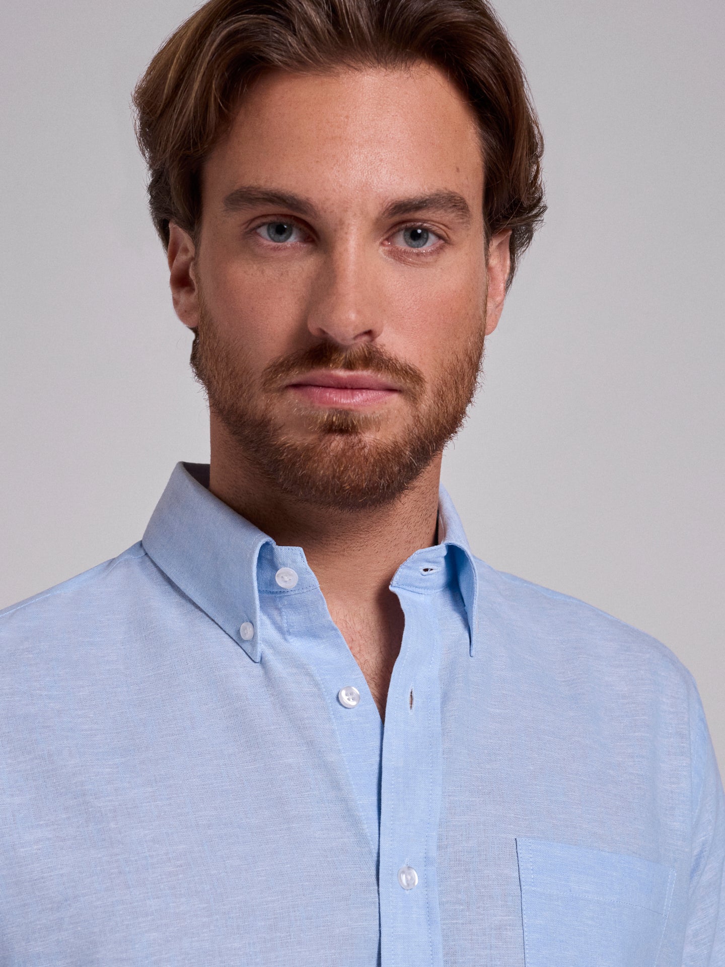 CAMISA LINHO AZUL MANGA CURTA REGULAR FIT MR. BLUE