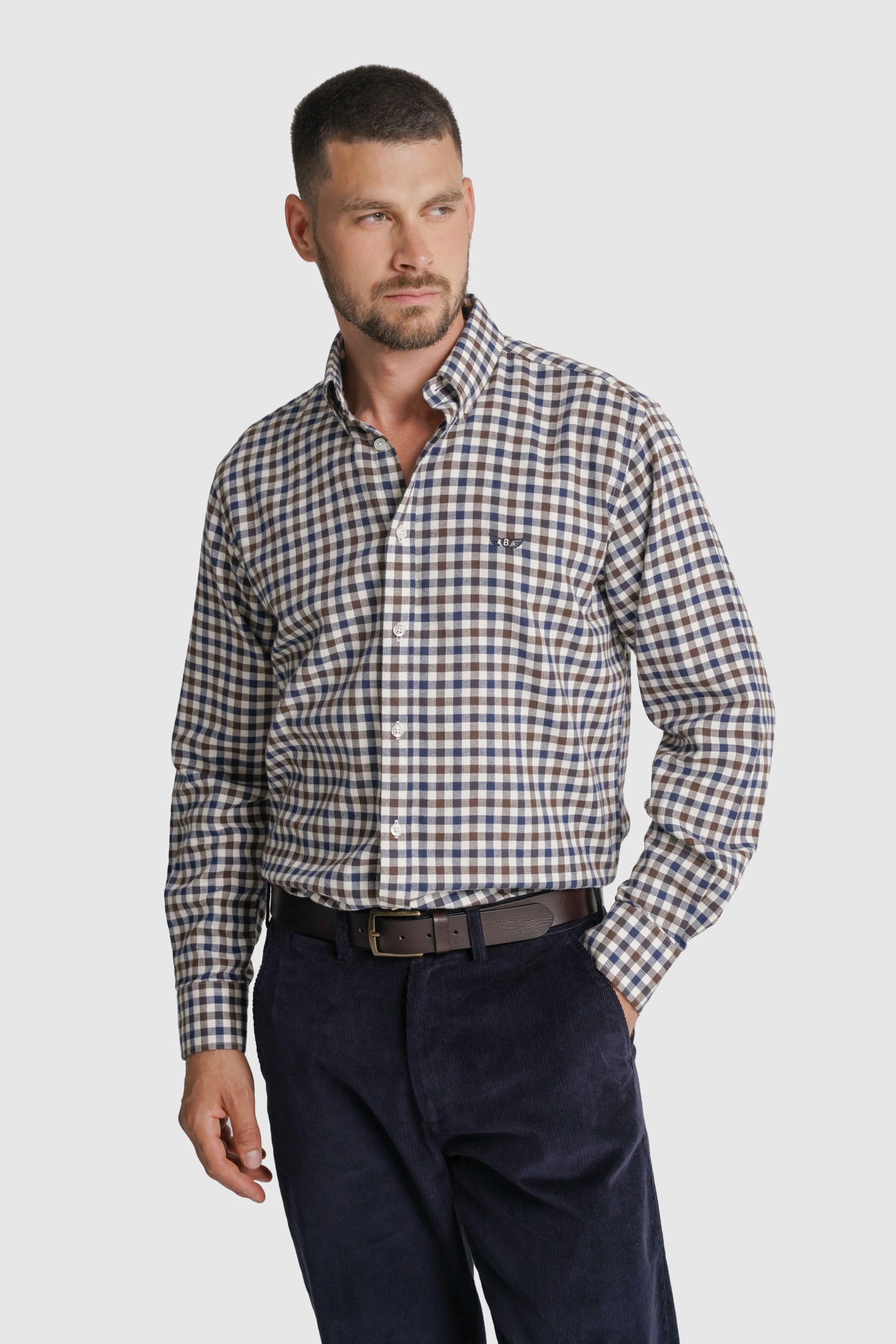 CAMISA FLANELA REGULAR FIT CASTANHA QUADRADA MR. BLUE