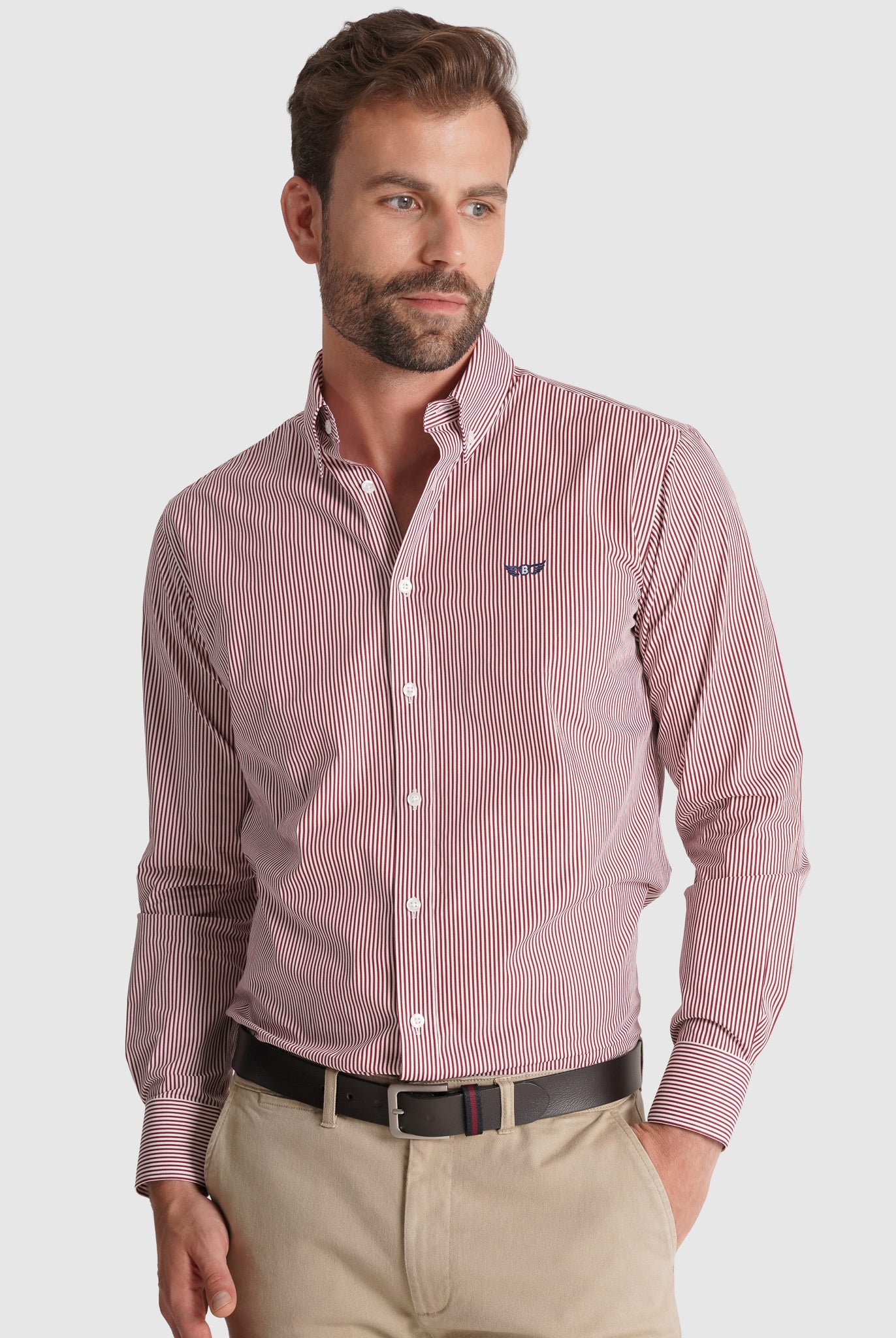 Camisa Algodão Vermelha Manga Comprida Regular Fit Mr. Blue