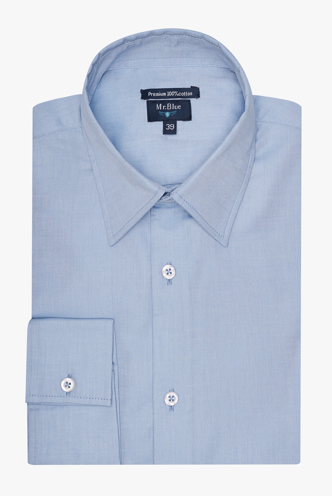 Camisa Algodão Azul Manga Comprida Classic Fit Mr. Blue