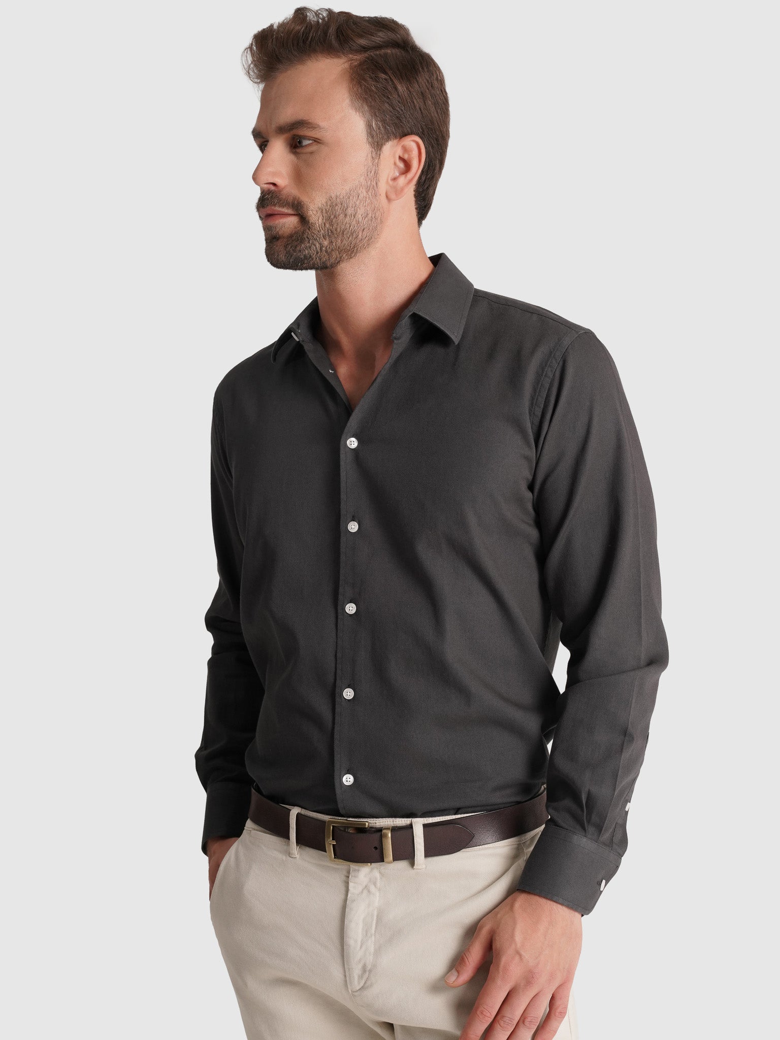 CAMISA ALGODÃO CINZENTA MANGA COMPRIDA REGULAR FIT MARK BELLUCCI