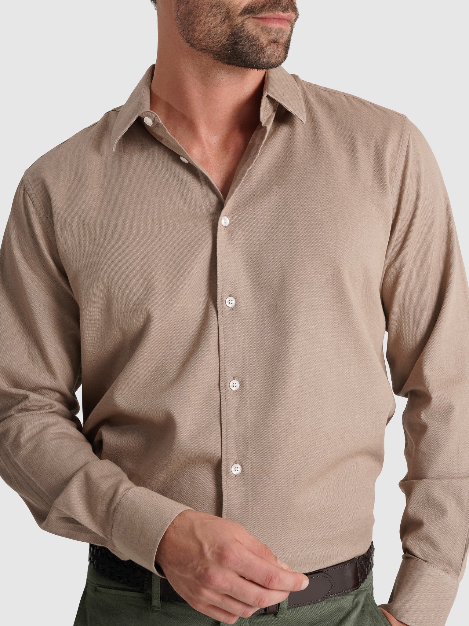 CAMISA ALGODÃO BEGE MANGA COMPRIDA REGULAR FIT MARK BELLUCCI