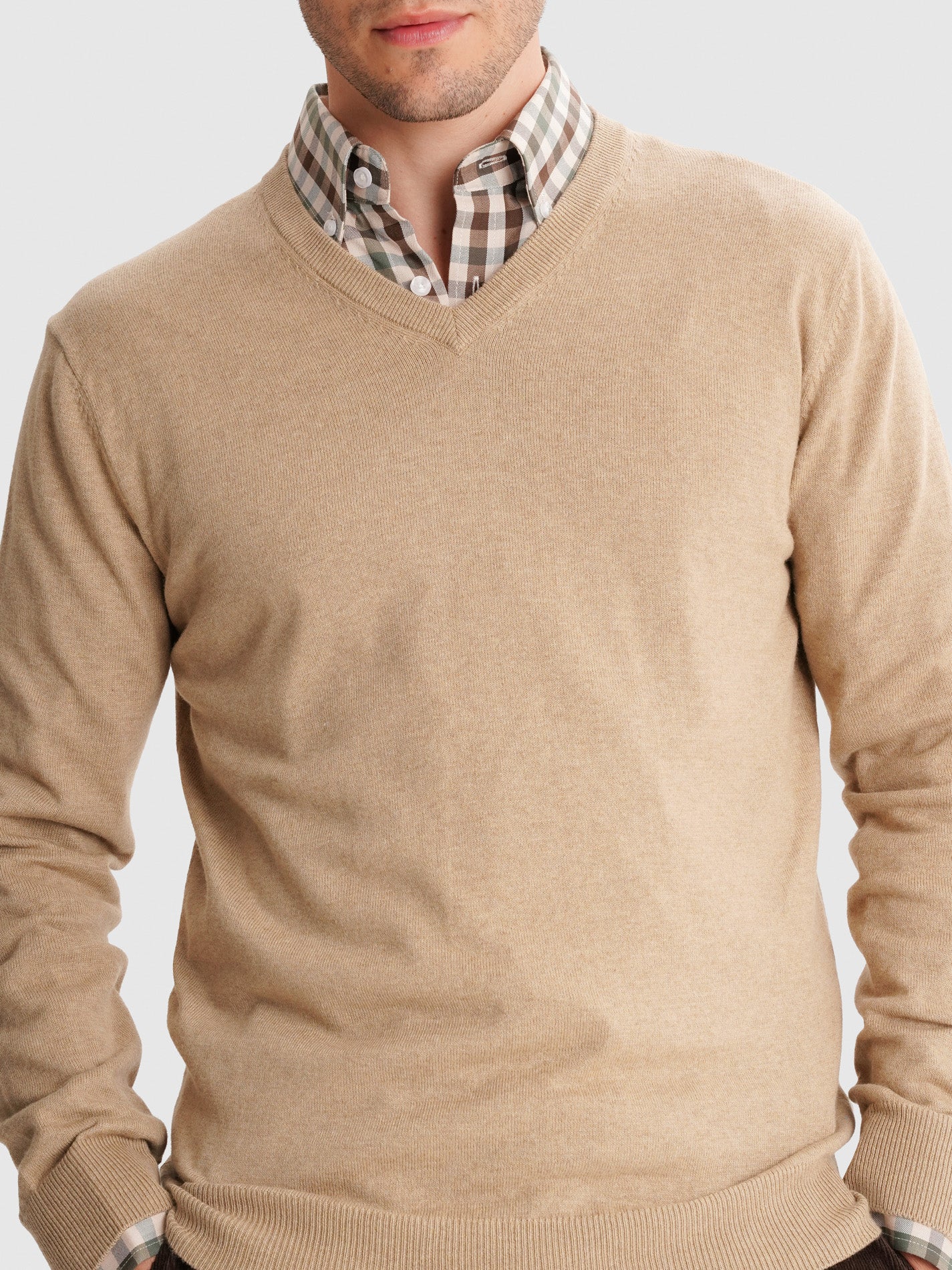 PULLOVER FINO BEGE COM COTOVELEIRA REGULAR FIT MR. BLUE