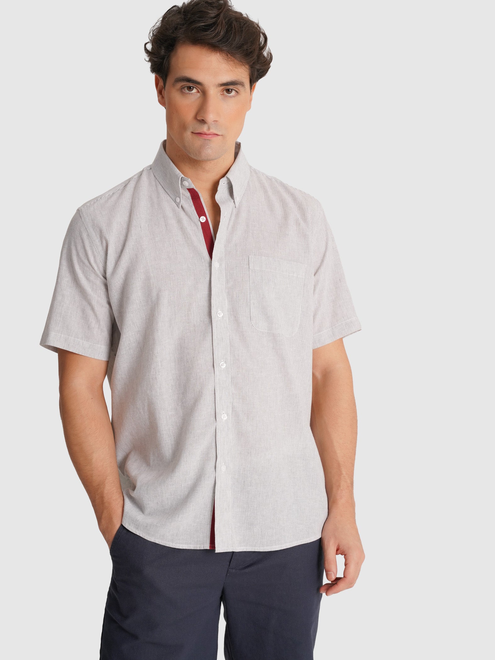CAMISA CINZENTA MANGA CURTA REGULAR FIT MR. BLUE