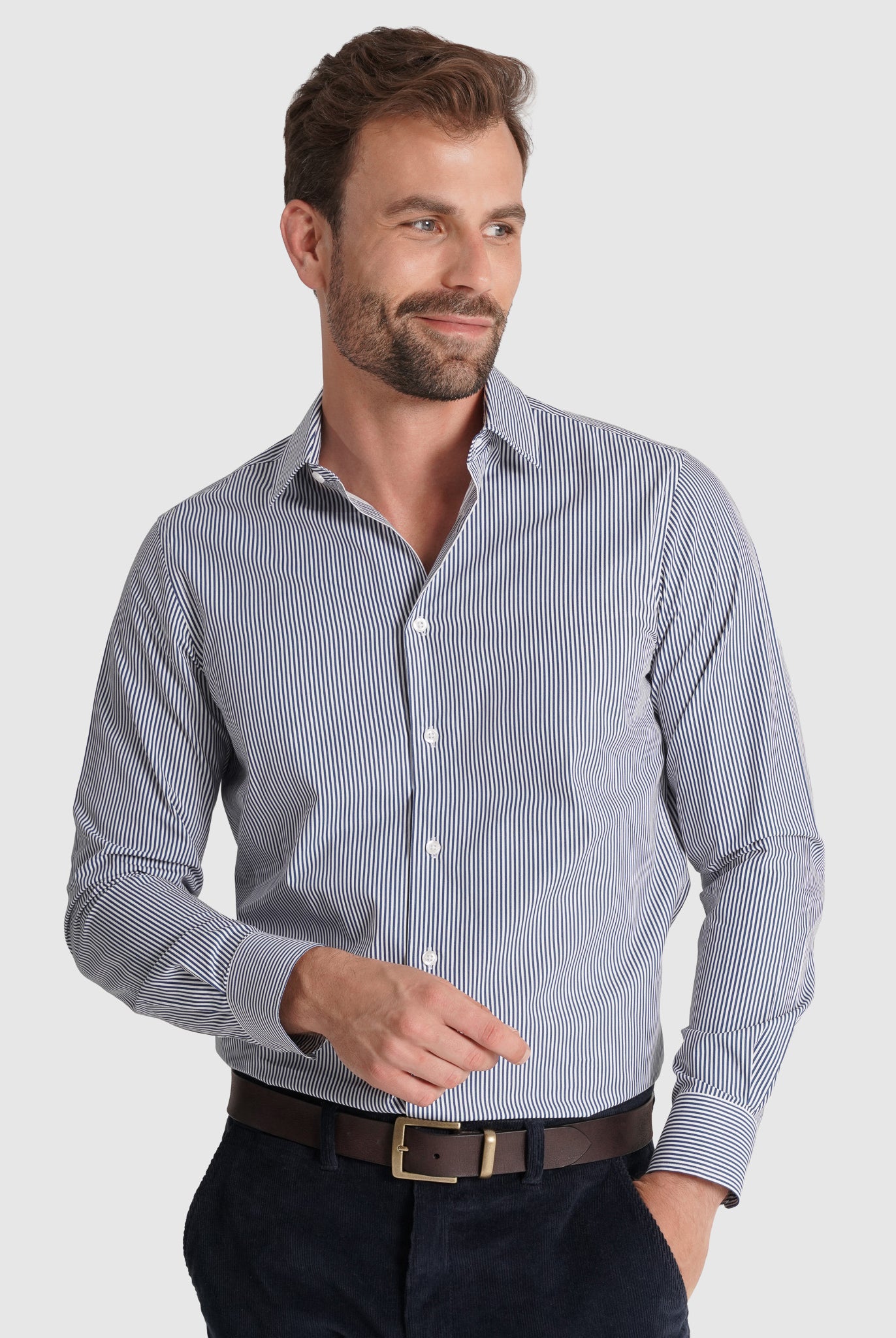 Camisa Algodão Azul Manga Comprida Slim Fit Mr. Blue