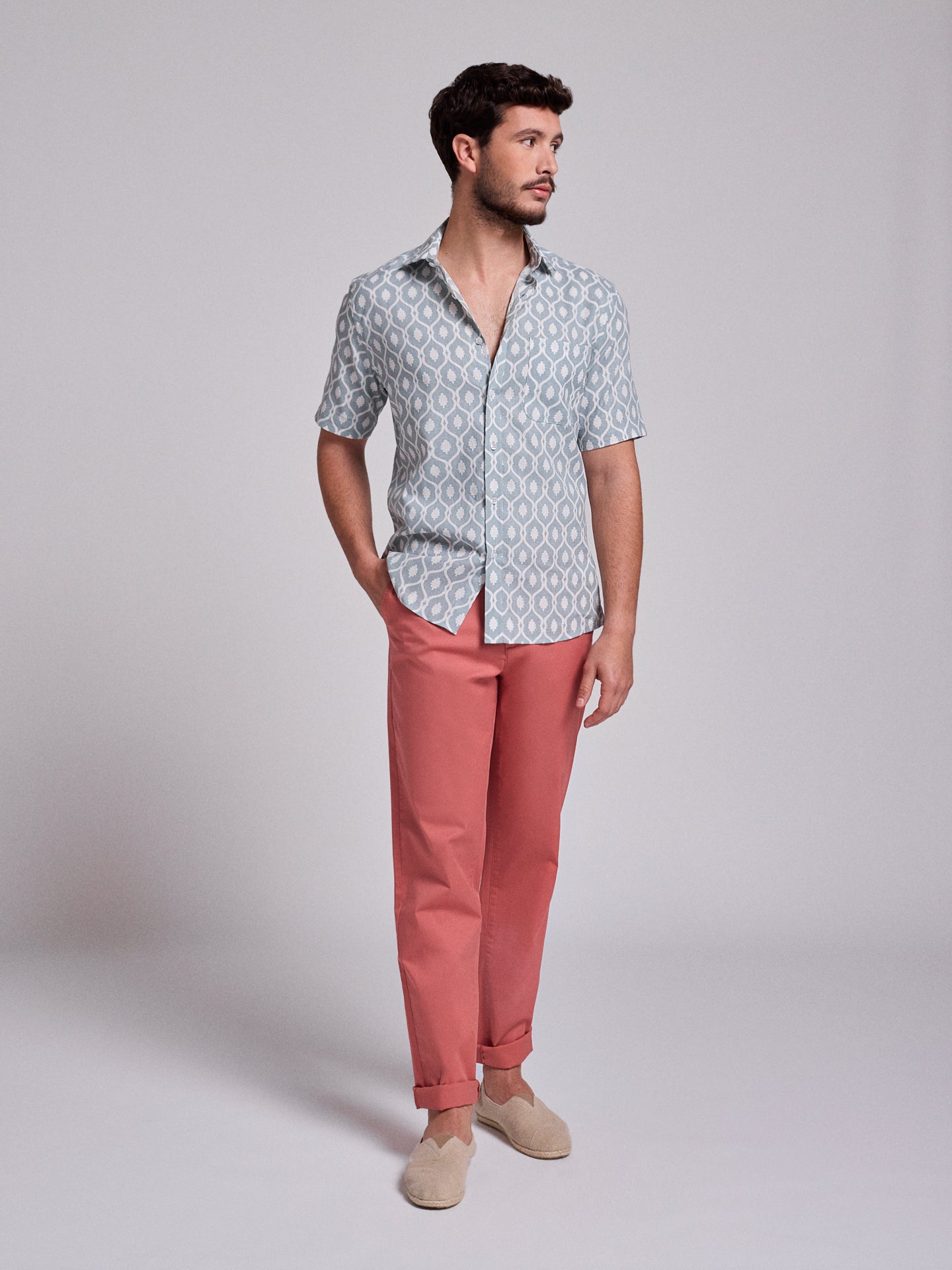 CAMISA LINHO AZUL MANGA CURTA REGULAR FIT MR. BLUE