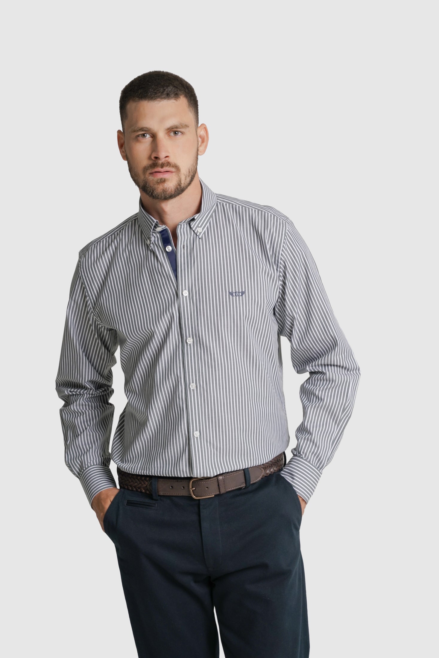 CAMISA ALGODÃO REGULAR FIT VERDE RISCAS MR. BLUE