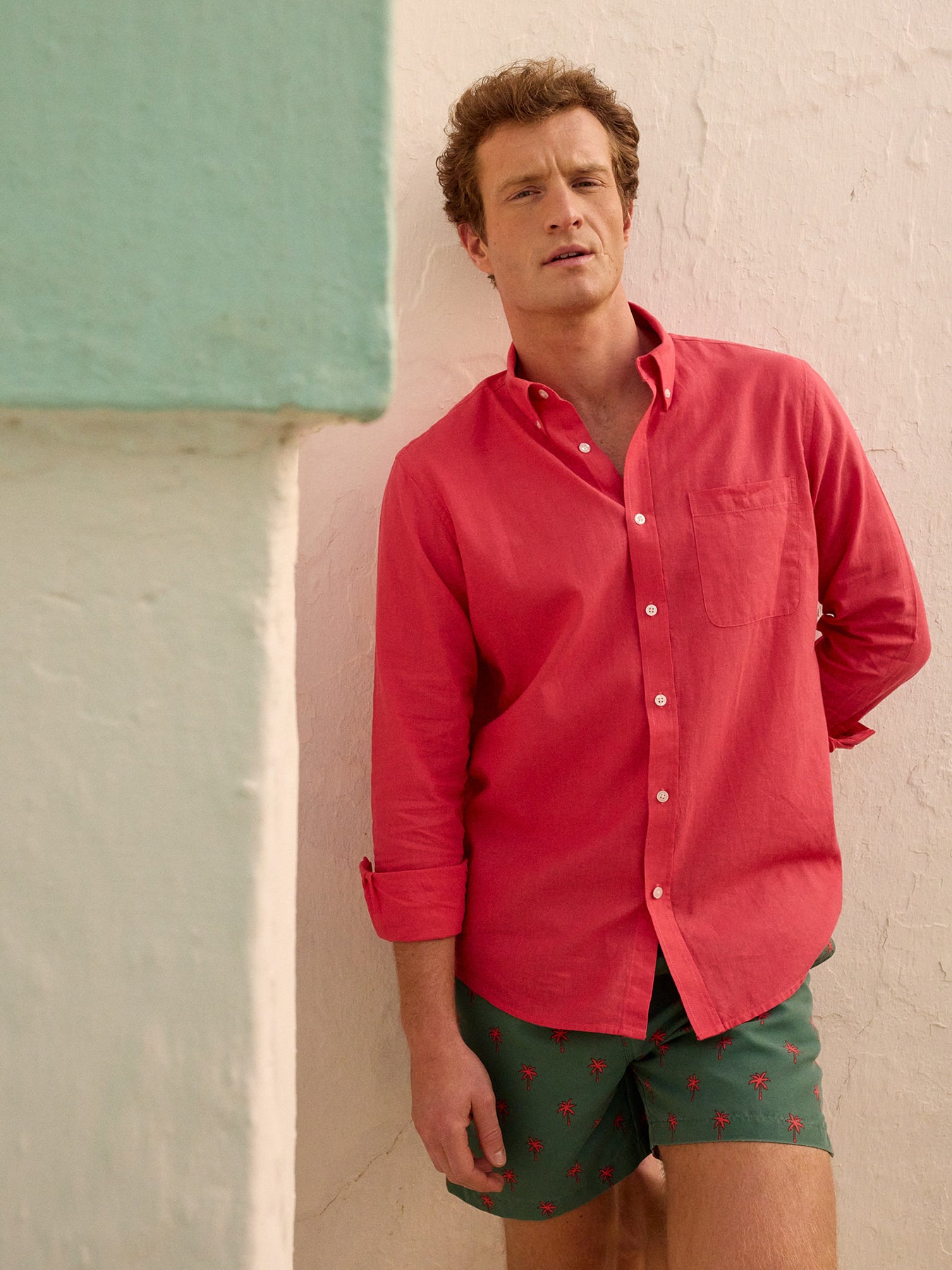 Camisa Regular Fit Linho Rosa Mr. Blue