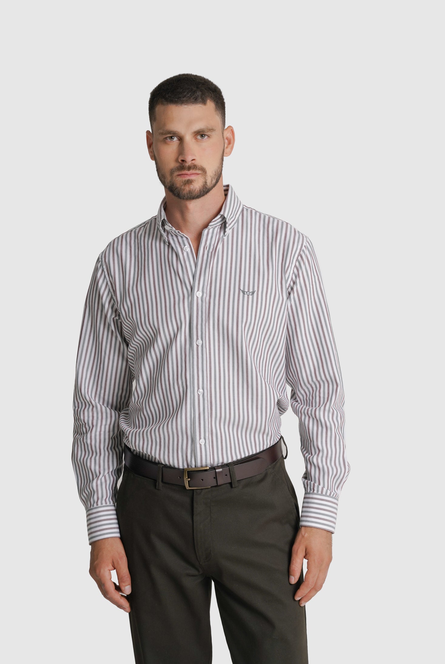 CAMISA ALGODÃO REGULAR FIT VERDE RISCAS MR. BLUE