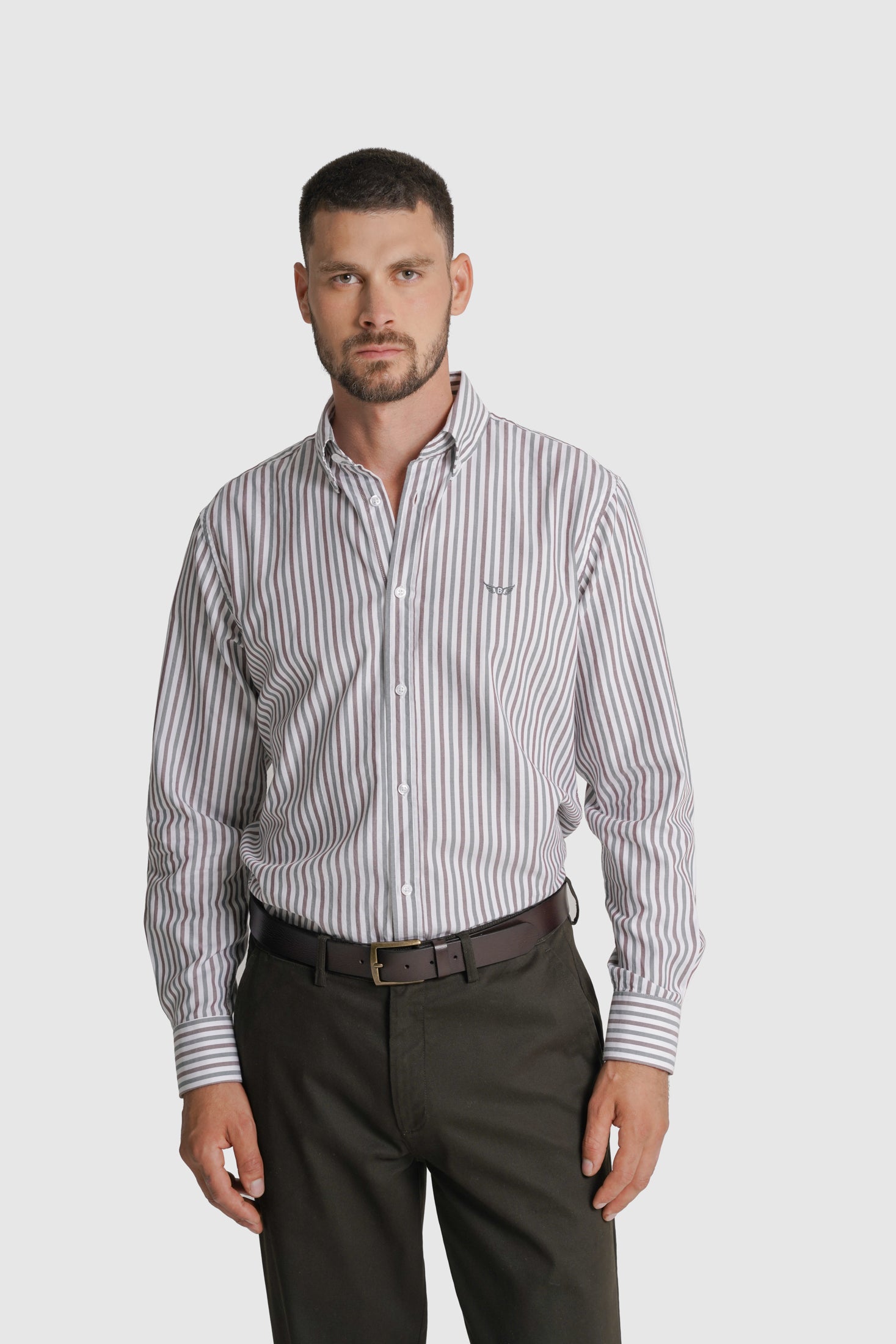 CAMISA ALGODÃO REGULAR FIT VERDE RISCAS MR. BLUE