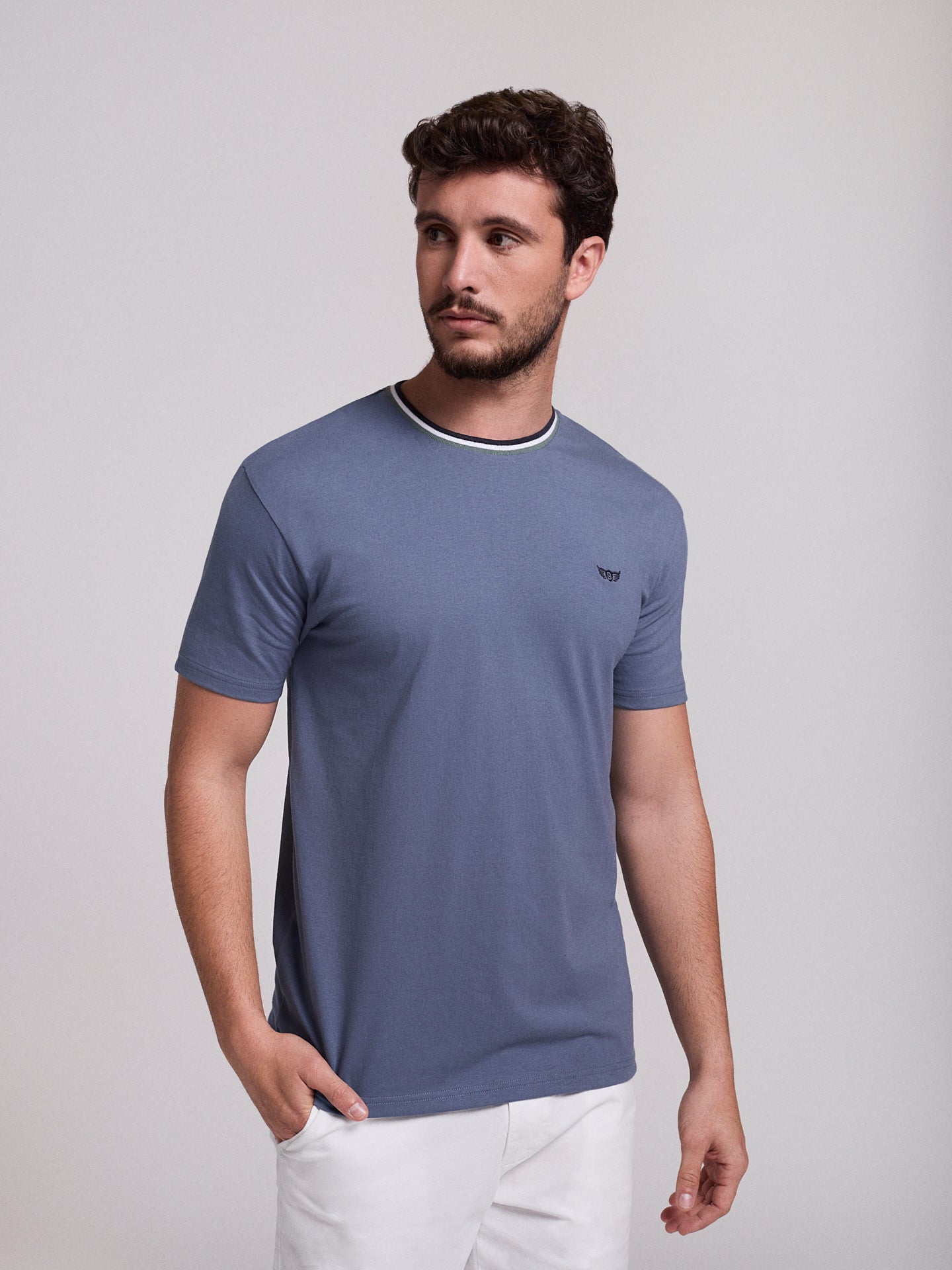 T-shirt Algodão Azul Manga Curta Regular Fit Mr. Blue
