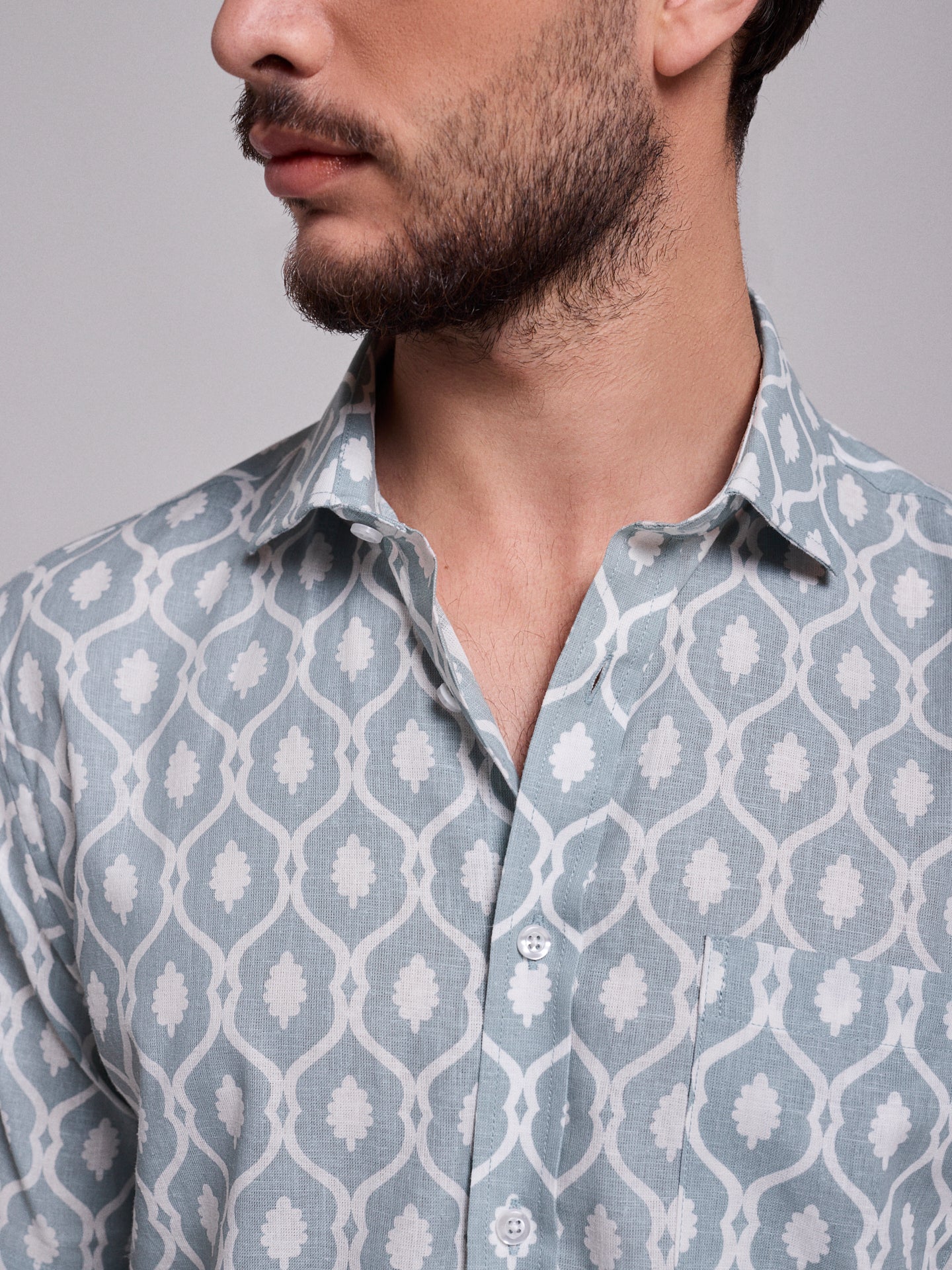 CAMISA LINHO AZUL MANGA CURTA REGULAR FIT MR. BLUE
