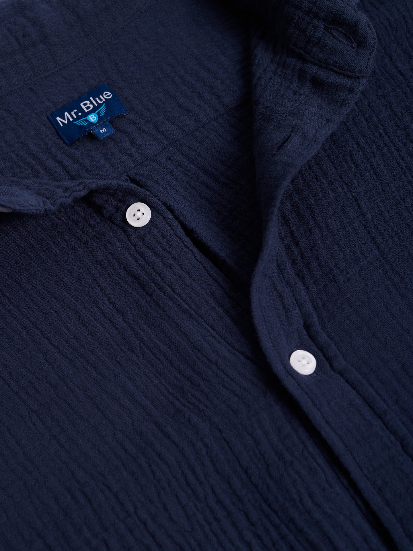 CAMISA SEERSUCKER AZUL MANGA CURTA REGULAR FIT MR. BLUE