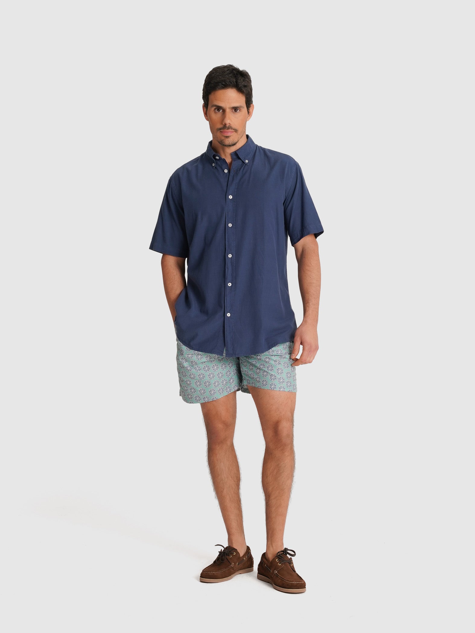 CAMISA POPELINE AZUL MANGA CURTA REGULAR FIT MR. BLUE