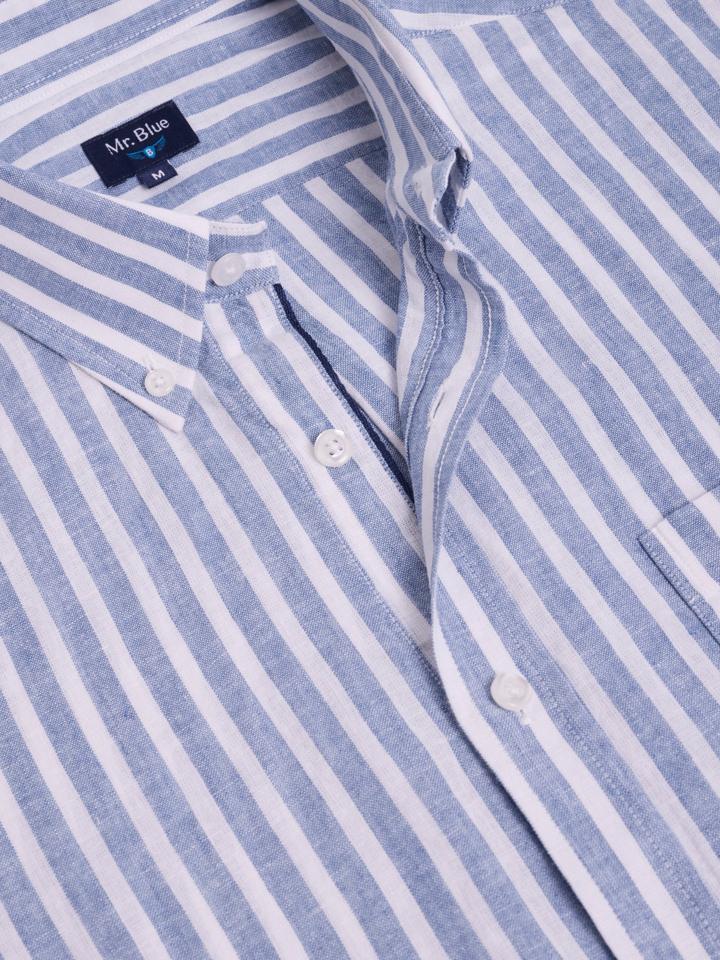 CAMISA LINHO AZUL MANGA CURTA REGULAR FIT MR. BLUE