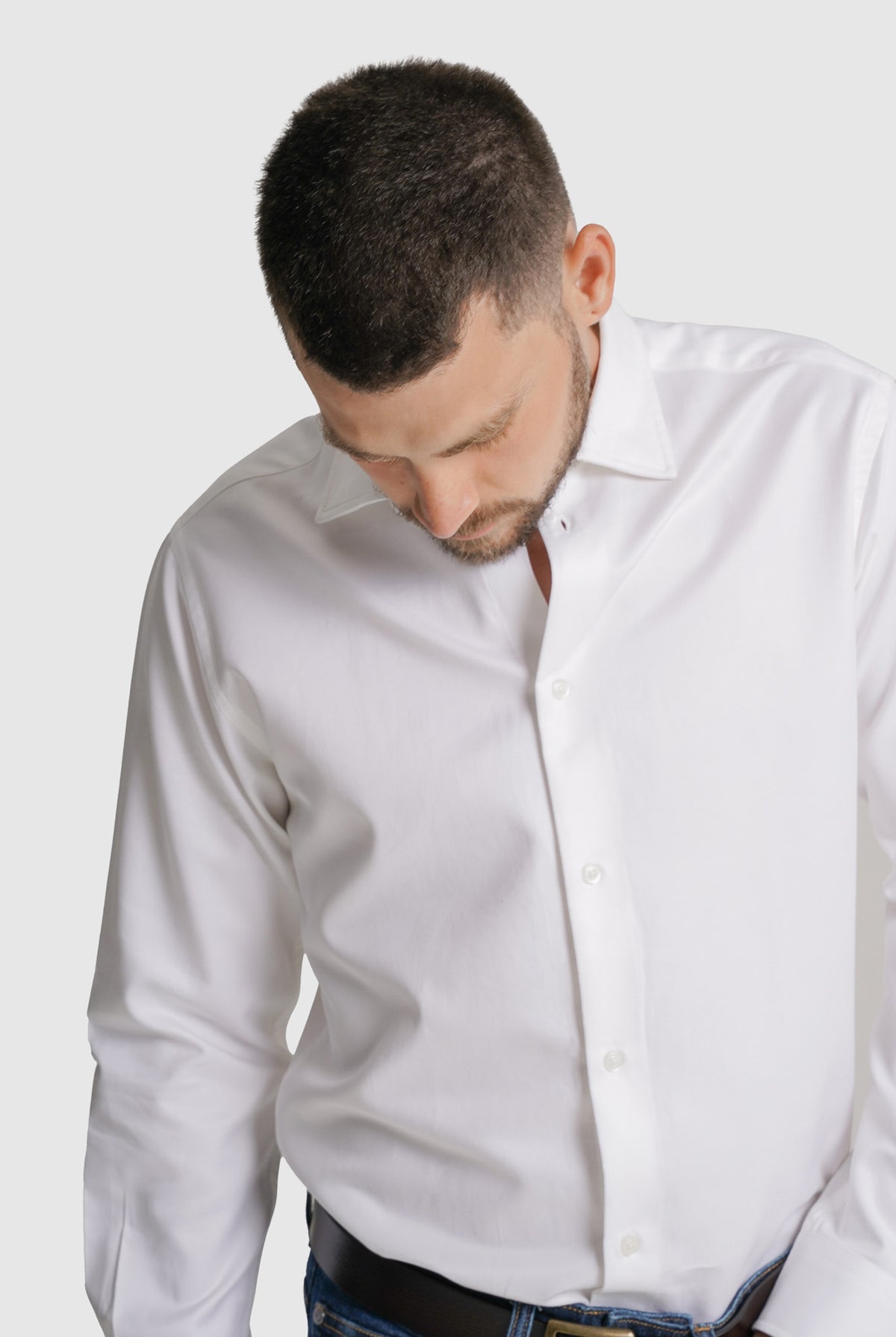 CAMISA DOBBY SLIM FIT BRANCA LISA MR. BLUE