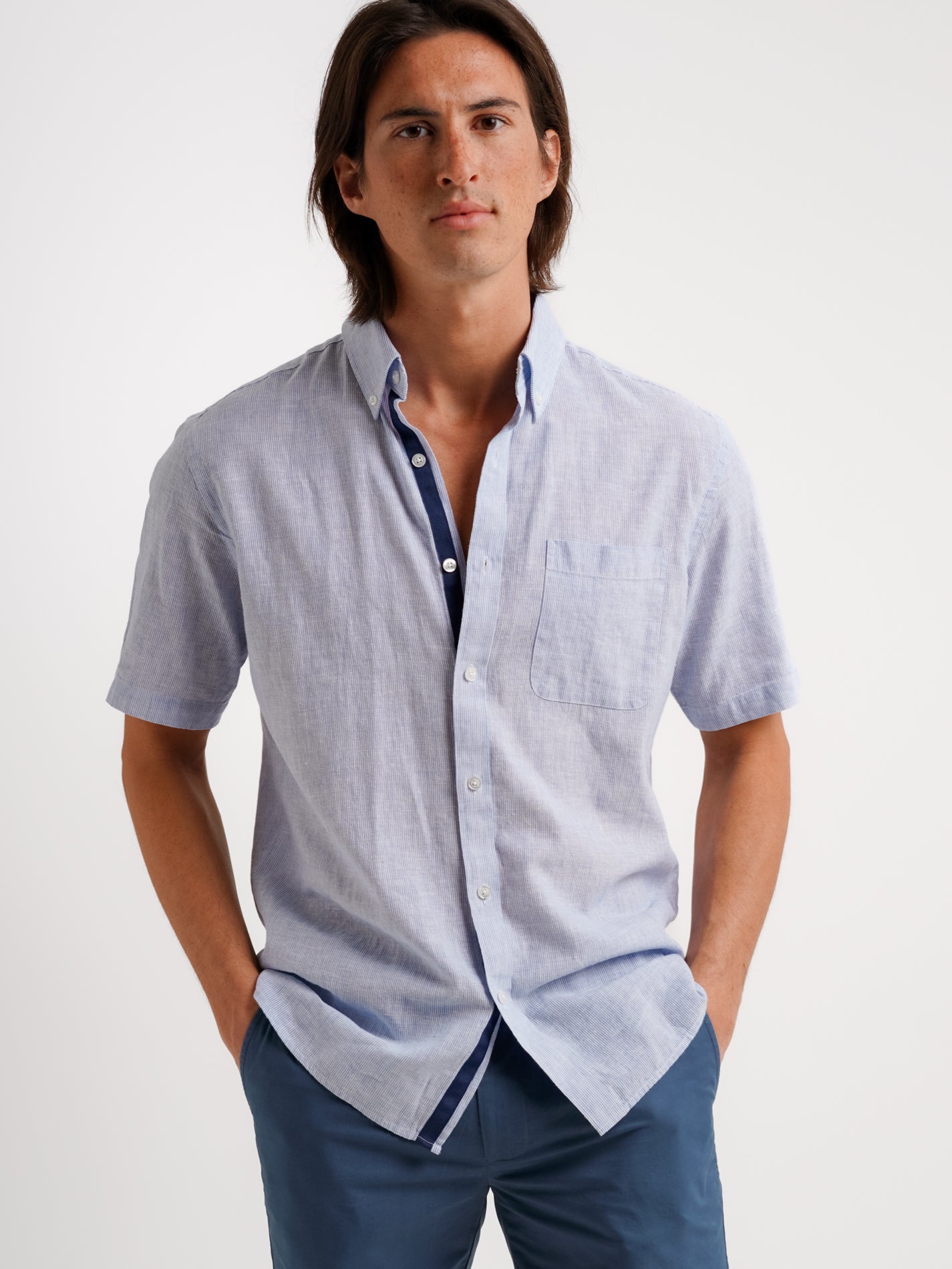 Camisa Regular Fit Linho Azul Mr. Blue