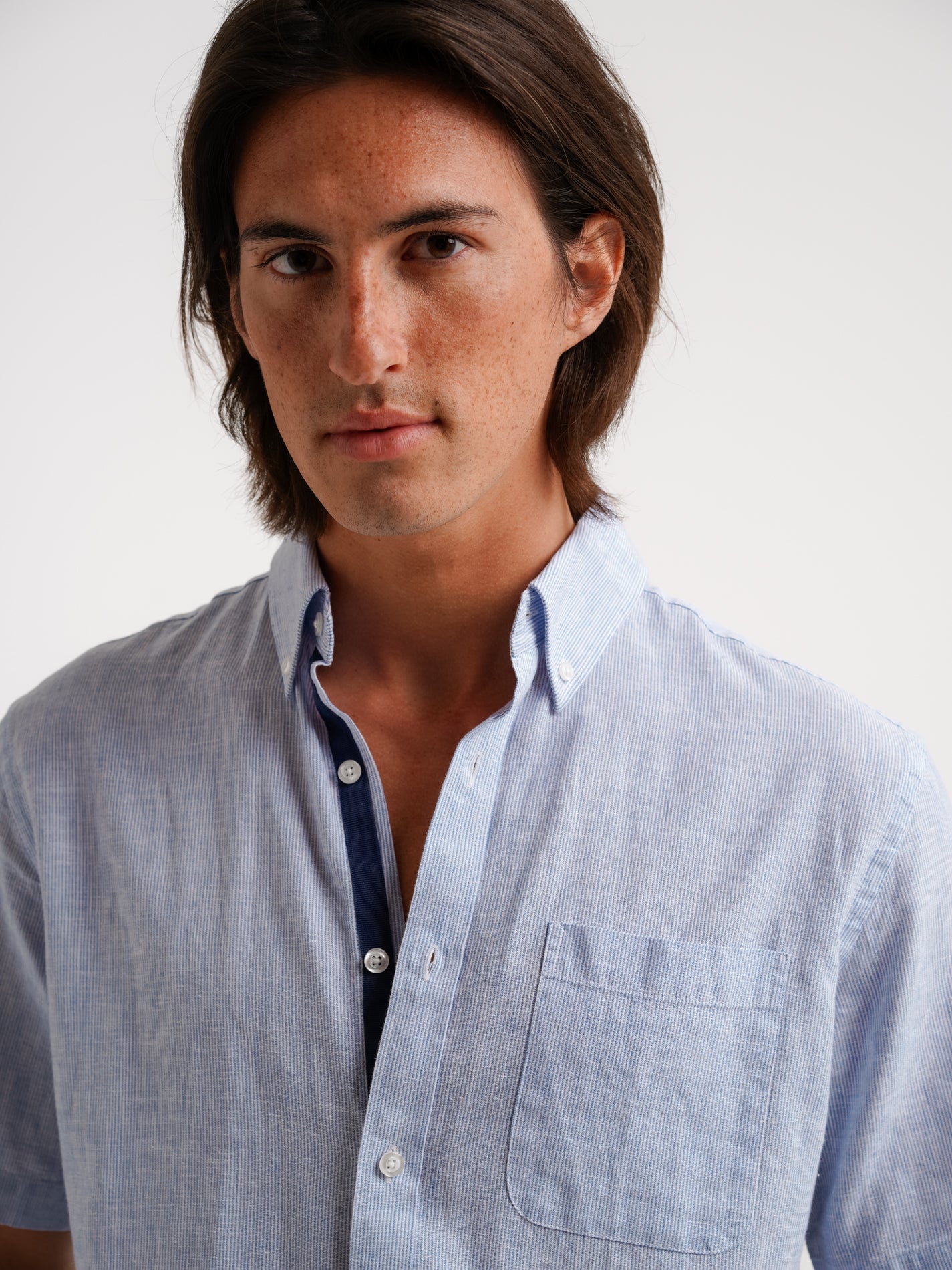 Camisa Regular Fit Linho Azul Mr. Blue